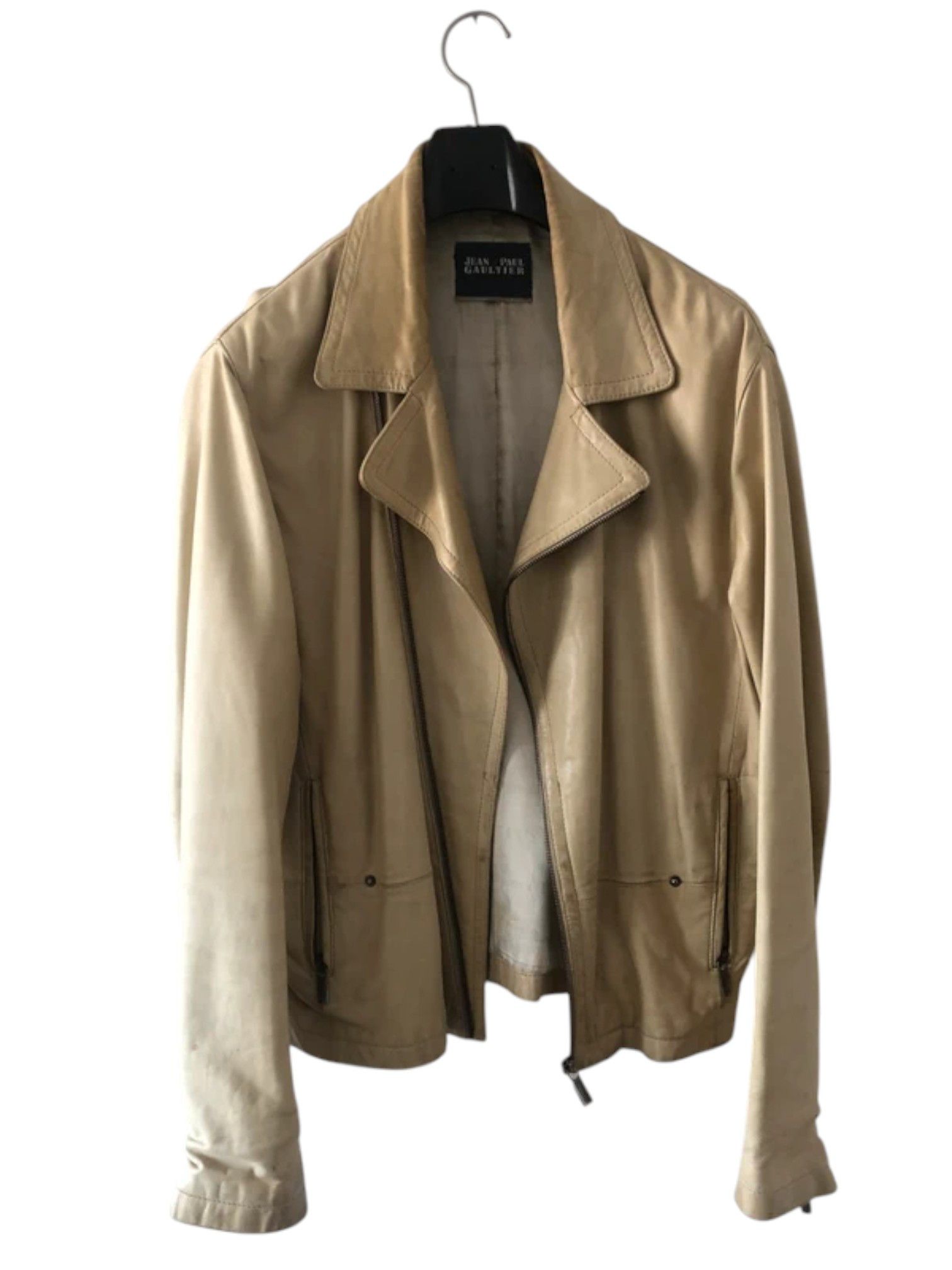 Jean Paul Gaultier Jean’s Paul Gaultier Beige Zip Leather Jacket, 1990s Size US L / EU 52-54 / 3 - 2 Thumbnail