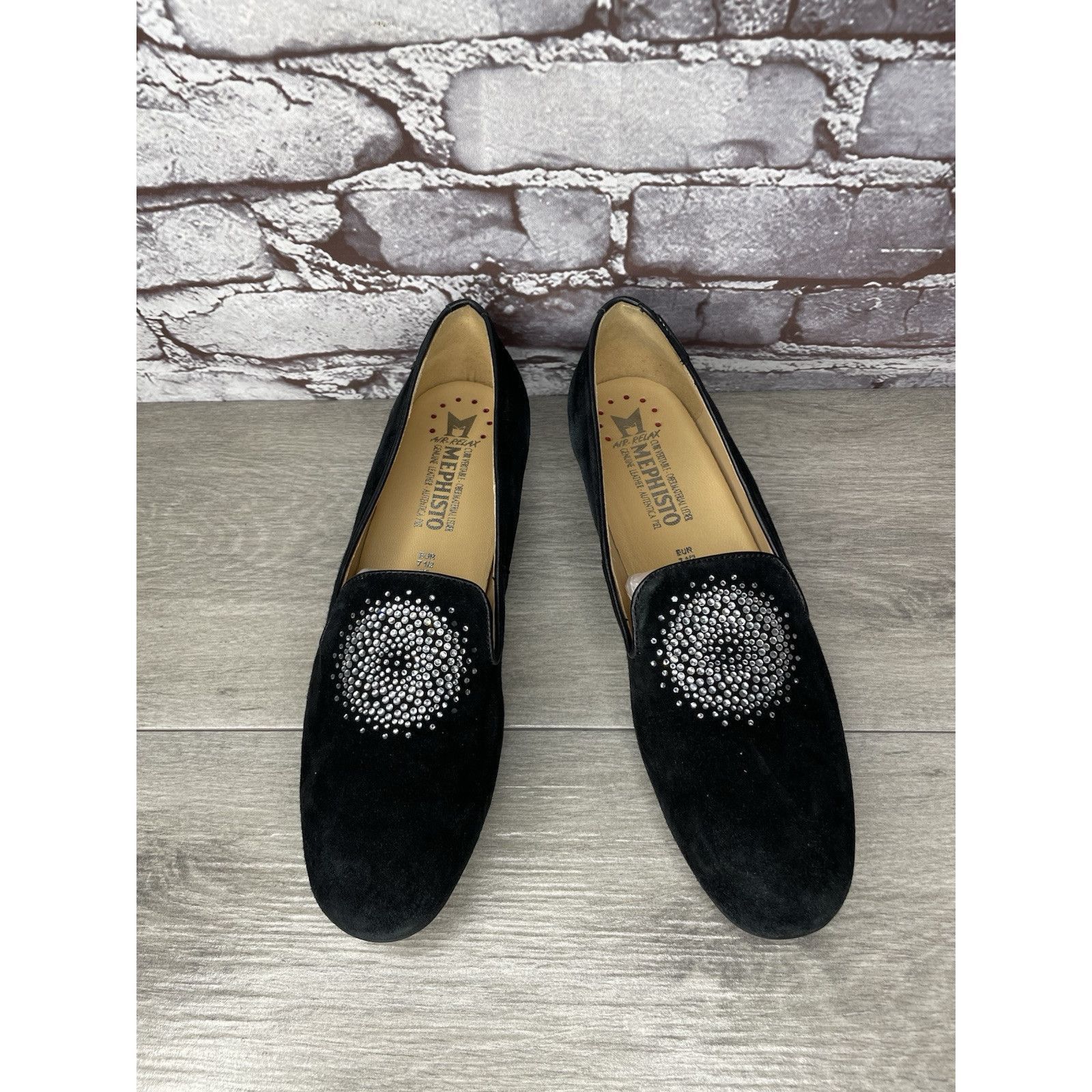 Mephisto Mephisto Air-Relax Black Suede Leather Rhinestone Heel Loafe Size US 10 / IT 40 - 1 Thumbnail