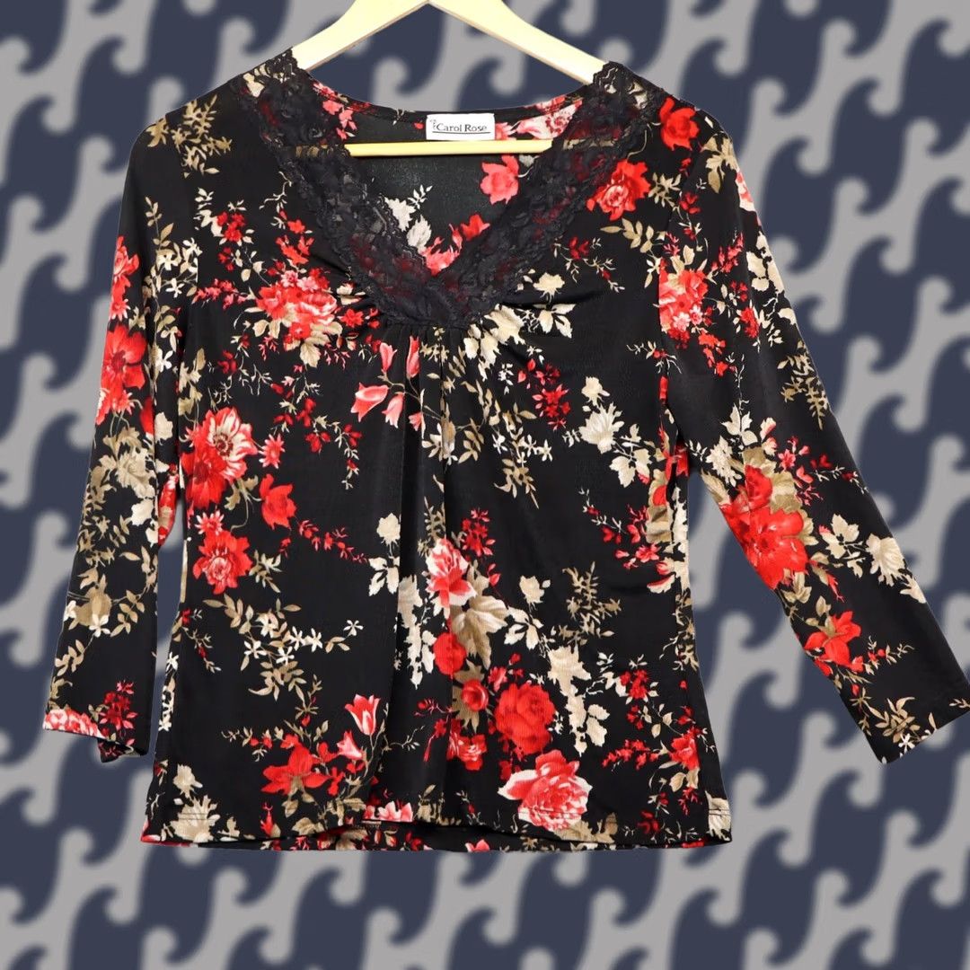 Vintage VINTAGE Carol Rose 90s Blouse Large Made USA Floral Romantic Goth Size L / US 10 / IT 46 - 1 Thumbnail