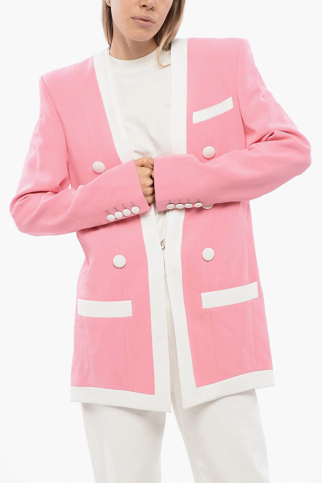 Balmain og1mm0326 Structured Crepe de Chine Jacket in Pink Size S / US 4 / IT 40 - 1 Thumbnail