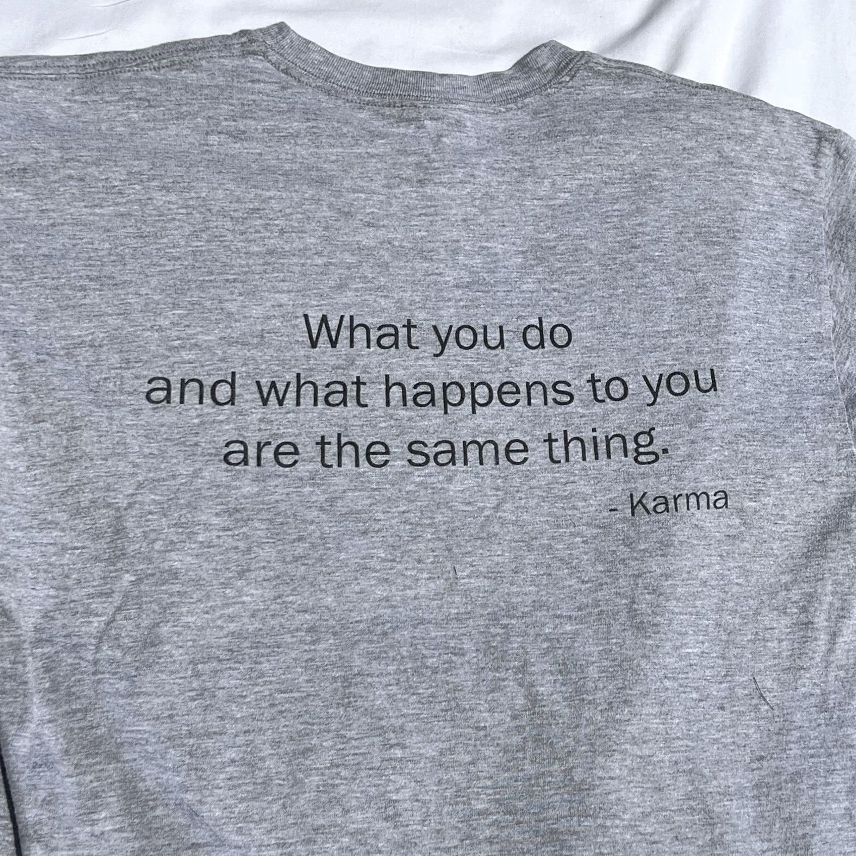Hanes VINTAGE Hanes Beefy T-Shirt Karma Y2K Style Mens T-Shirt M Gray back graphic Size US M / EU 48-50 / 2 - 6 Thumbnail