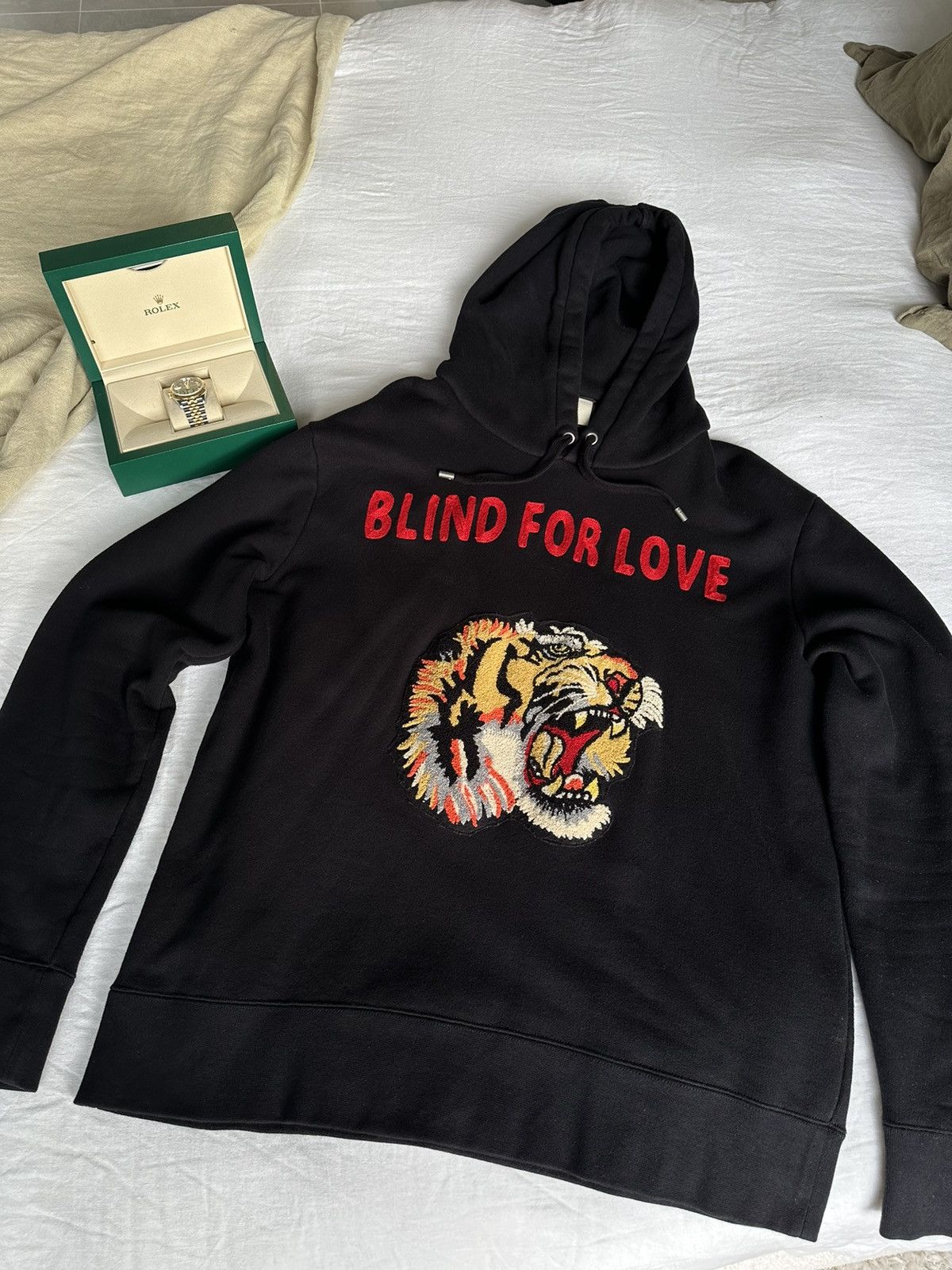 image of Gucci Hoodie Embroidered Tiger Blind For Love Size XL in Black, Men's