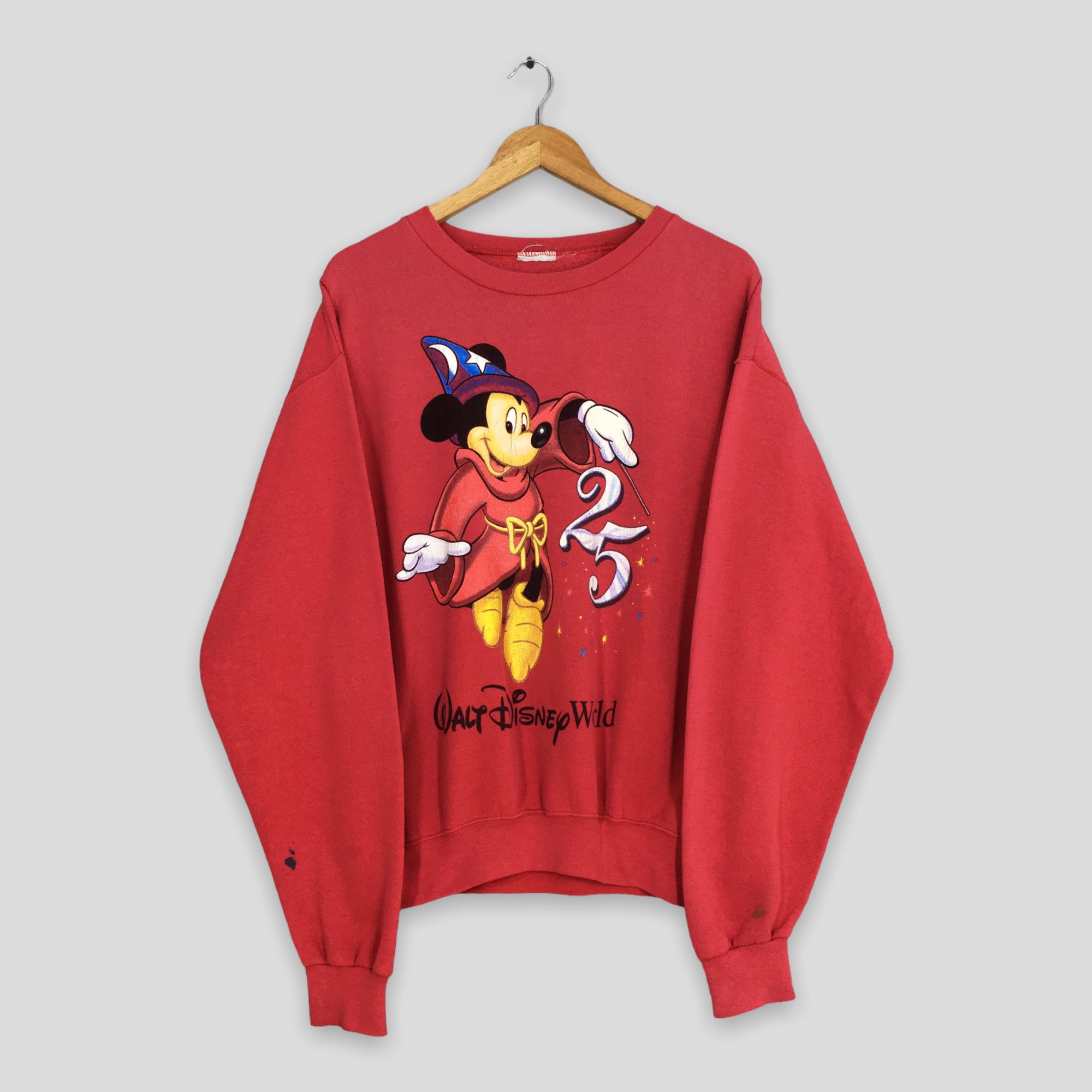 Disney × Mickey Mouse × Vintage Vintage Sorcerer Mickey Mouse Red Sweatshirt Large Size US L / EU 52-54 / 3 - 1 Thumbnail