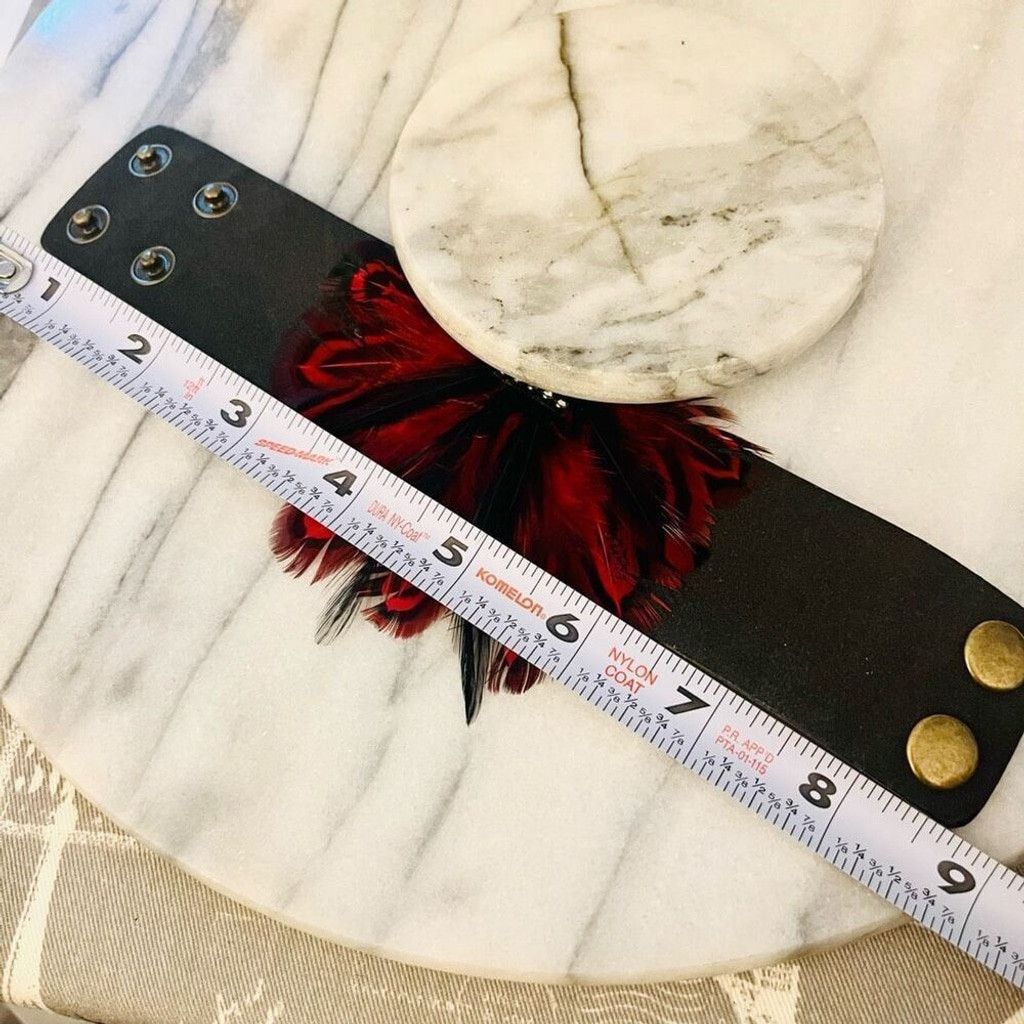 Jewelry Feather Wrap Bracelet Red Black Vegan Leather Snap Closure Size ONE SIZE - 8 Thumbnail