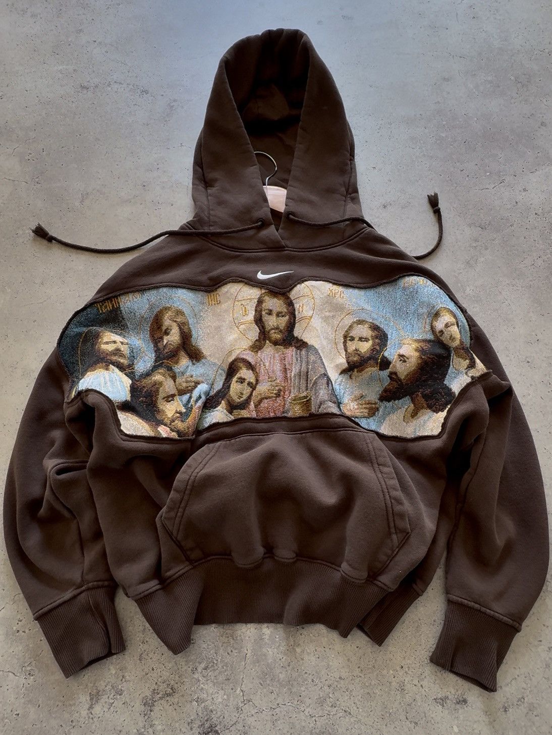 Japanese Brand Nike Vintage Central Logo Reworked Ave-Maria God Hoodie Size US M / EU 48-50 / 2 - 1 Thumbnail