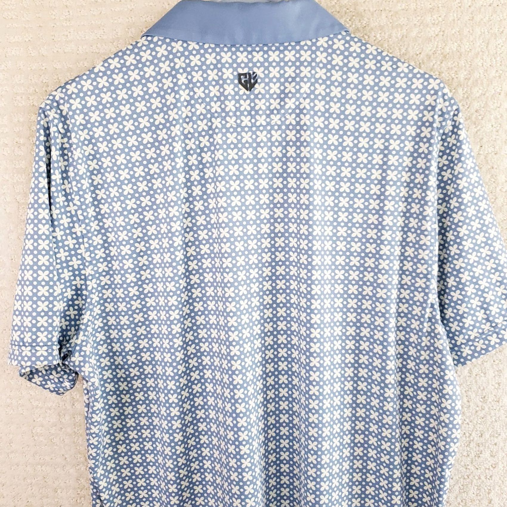 Vintage Graham Luxe Polo Shirt Men's M Blue Floral Geometric Stretch Golf Size US M / EU 48-50 / 2 - 7 Thumbnail
