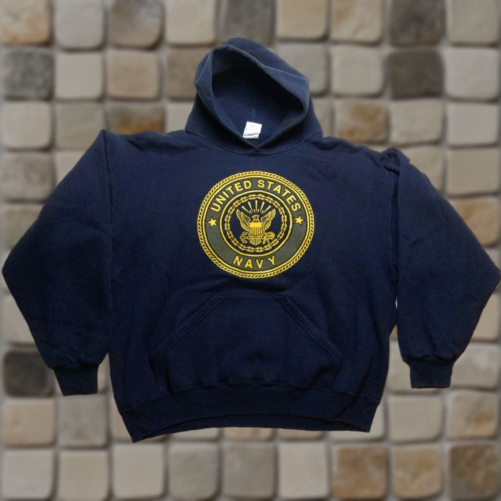 Soffe US Navy Hoodie Mens Large Blue Logo Pullover Sweatshirt Vintage Soffe Crew Neck Hooded Military USA Size US L / EU 52-54 / 3 - 1 Thumbnail
