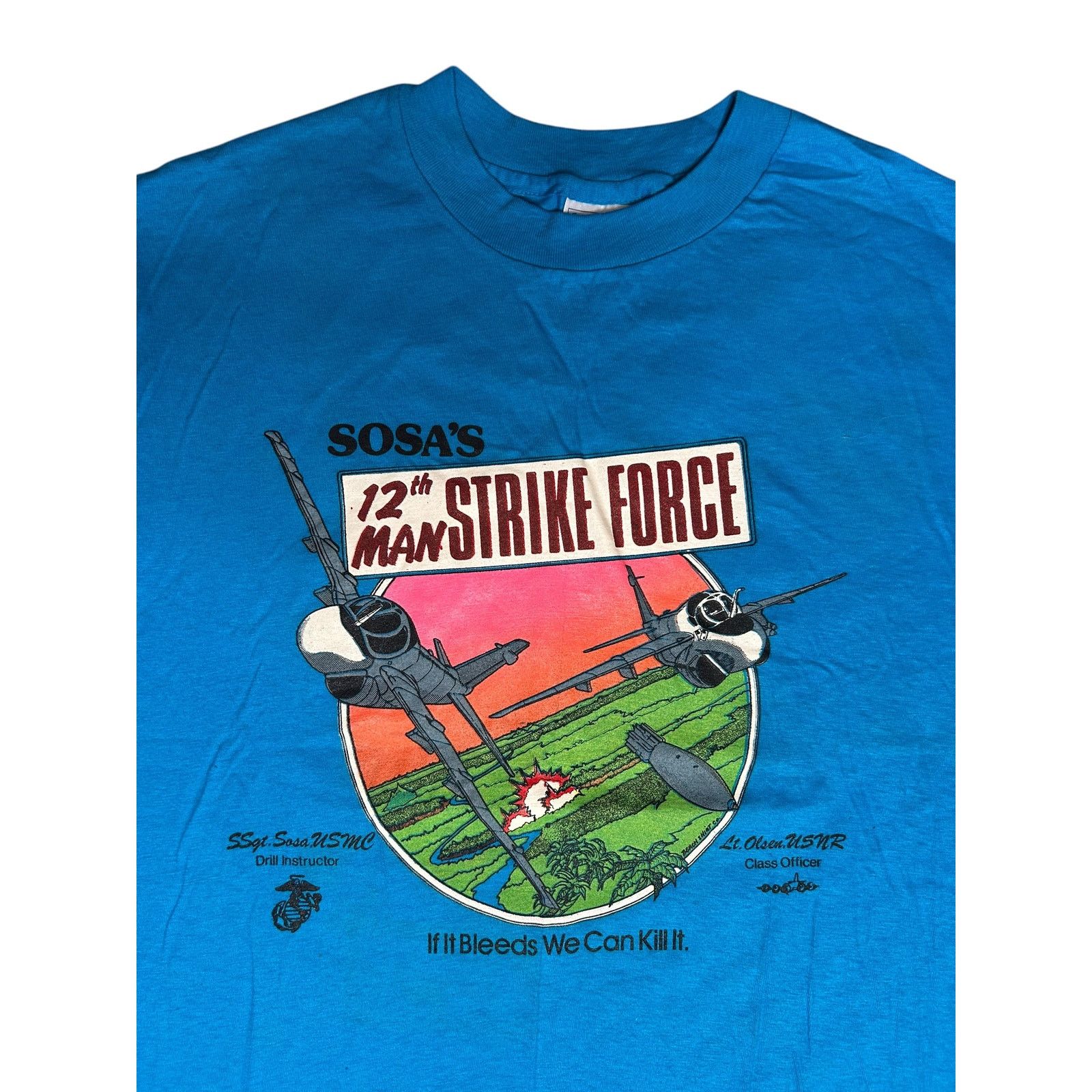 Hanes × Vintage Vintage 90s Military US Marine 12th Man Strike Force T-Shirt Size US L / EU 52-54 / 3 - 3 Thumbnail