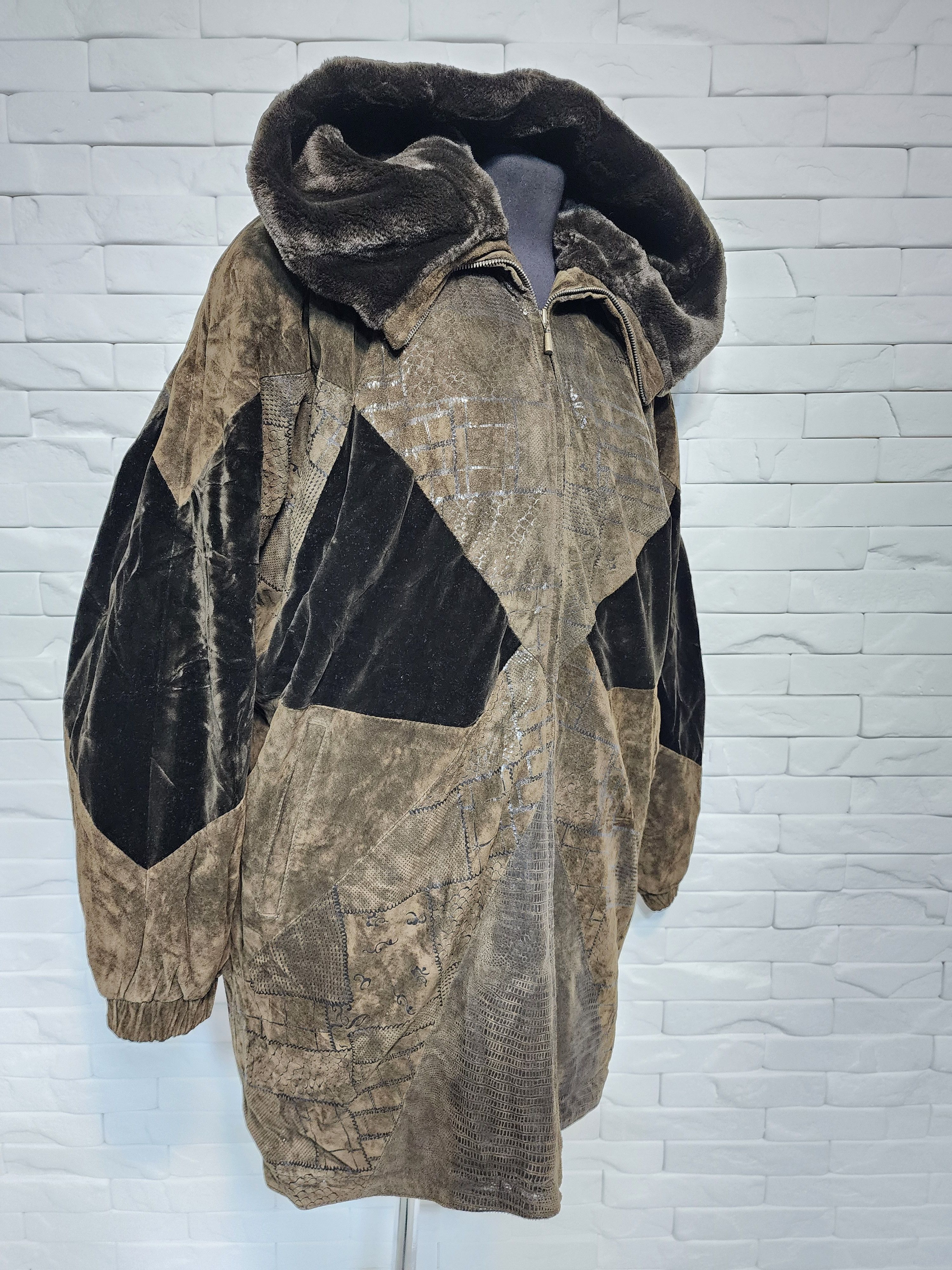 Genuine Leather Vintage Brown Suede Leather Jacket With Hood Size XXL / US 16-18 / IT 52-54 - 4 Thumbnail