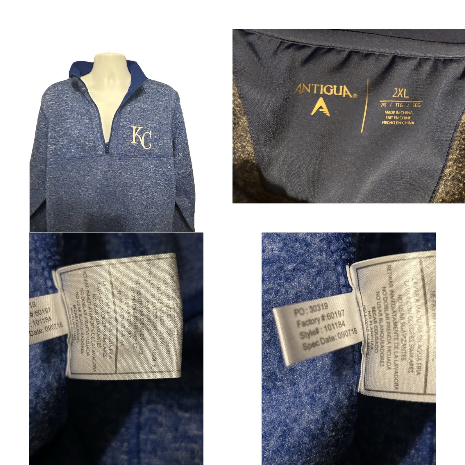Vintage Antigua Kansas City Royals 1/4 Zip Pullover Men 2XL Heather Blue Size US XXL / EU 58 / 5 - 9 Thumbnail