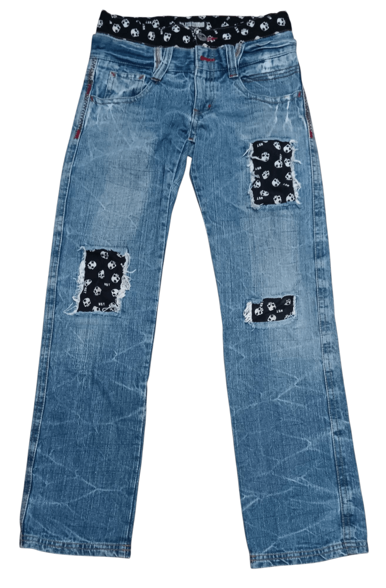 If Six Was Nine × Japanese Brand RARE DISTRESS PATCHWORK SKULLS BA-TSU STUDIOS DENIM Size US 28 / EU 44 - 1 Thumbnail
