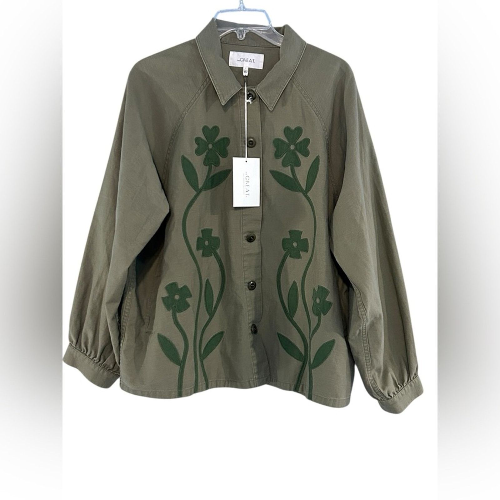 THE GREAT The Great Floral Applique Jacket Commodore Green NWT Large Size L / US 10 / IT 46 - 1 Thumbnail