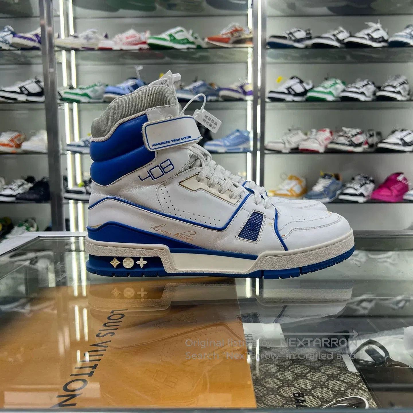 Louis Vuitton lv trainer high top white blue sneakers. Size US 8 / EU 41 - 3 Thumbnail