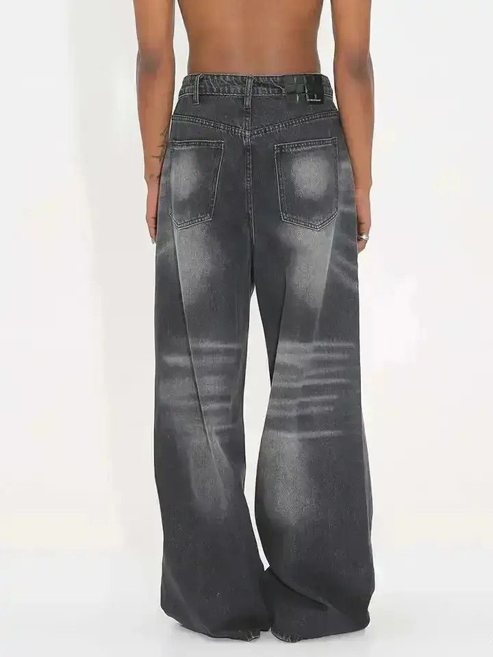 Japanese Brand Y2K Washed Black Retro Straight Wide-leg Jean Size US 32 / EU 48 - 2 Thumbnail