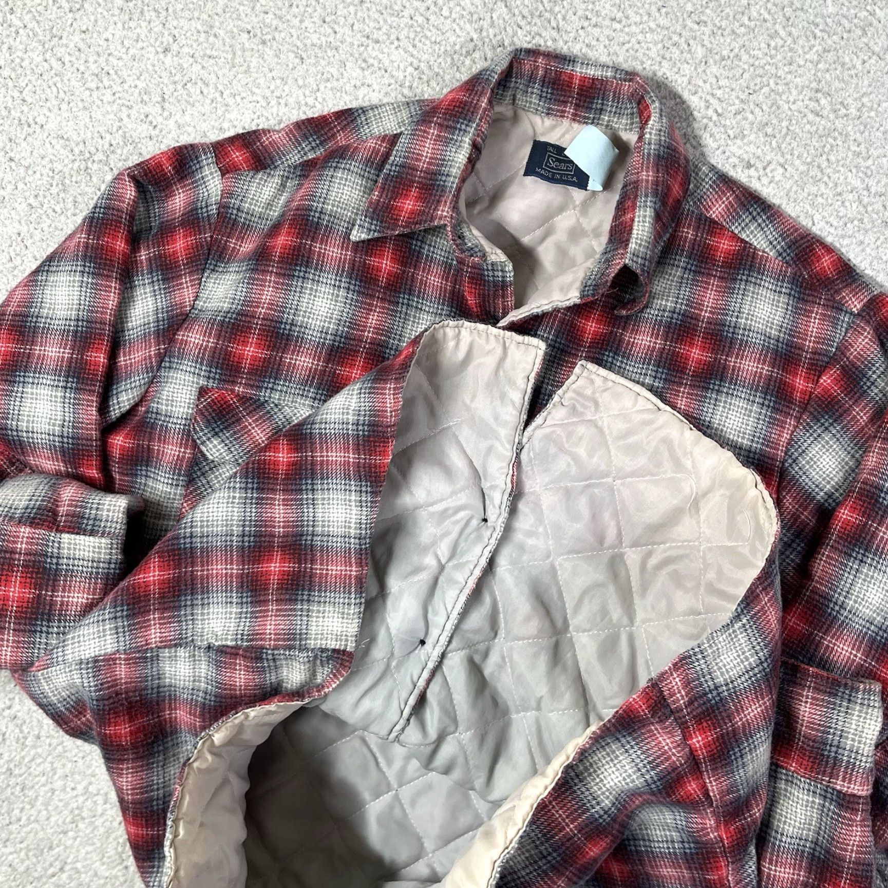 Sears Sears Flannel Shirt Mens L Plaid Quilt Lined Vintage Button-Up Cotton Red Proud USA 80s 90s Retro Casual Mens Size US L / EU 52-54 / 3 - 3 Thumbnail