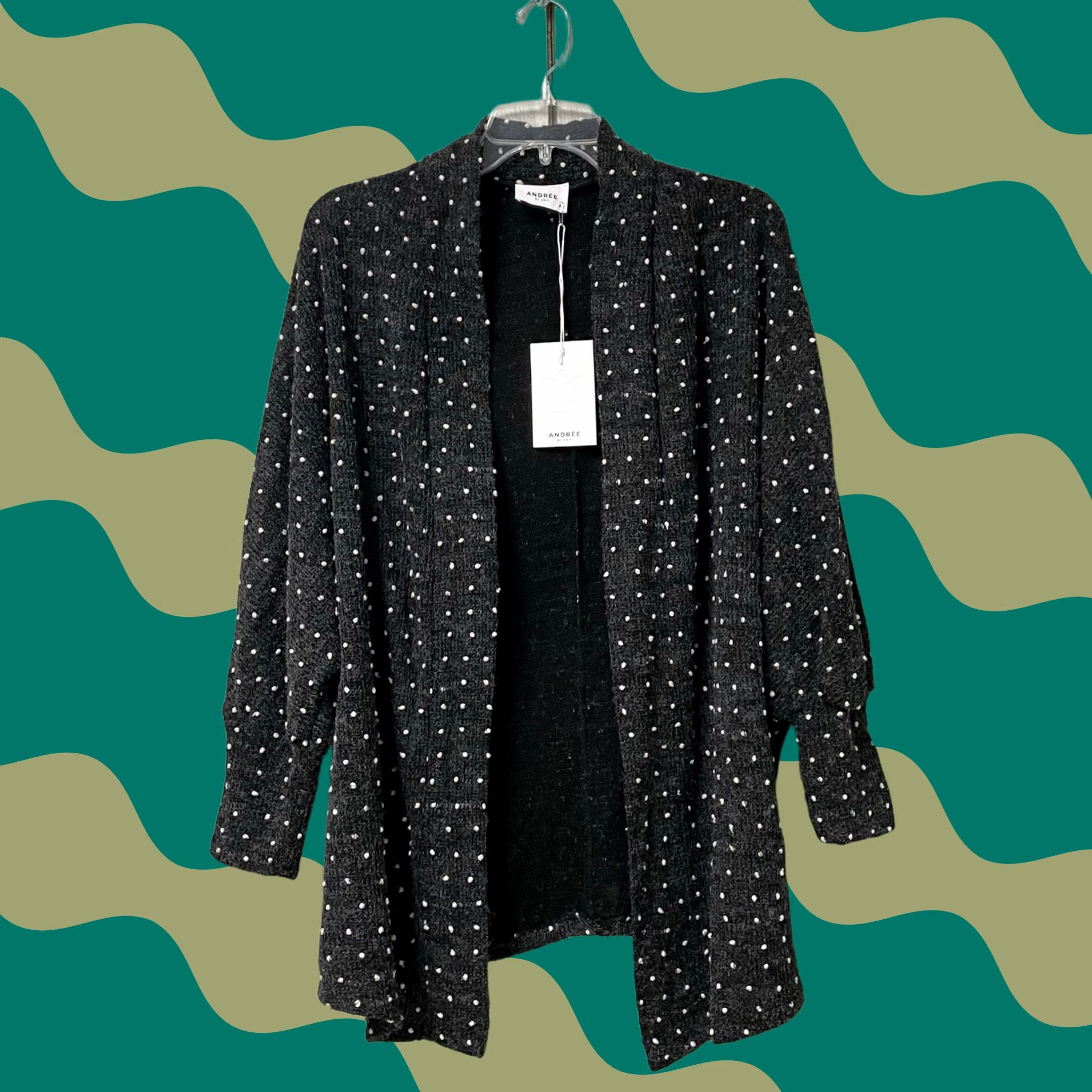 Vintage Andree By Unit Women Charcoal Gray Textured Dot Pom Pom Open Front Cardigan Sweater L Size L / US 10 / IT 46 - 1 Thumbnail