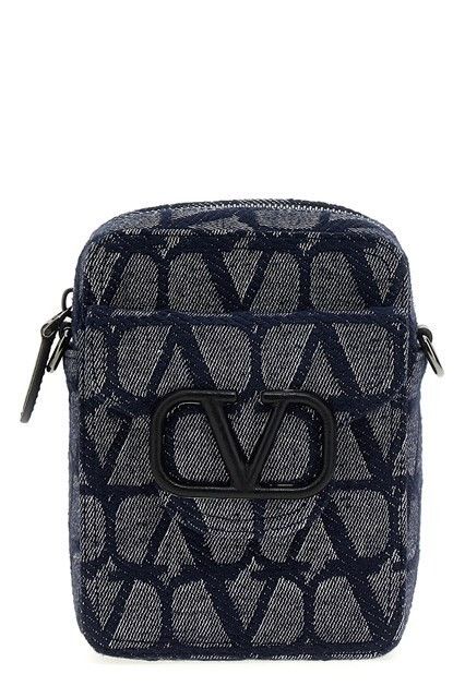VALENTINO GARAVANI Loco Blue Canvas Crossbody Bag New