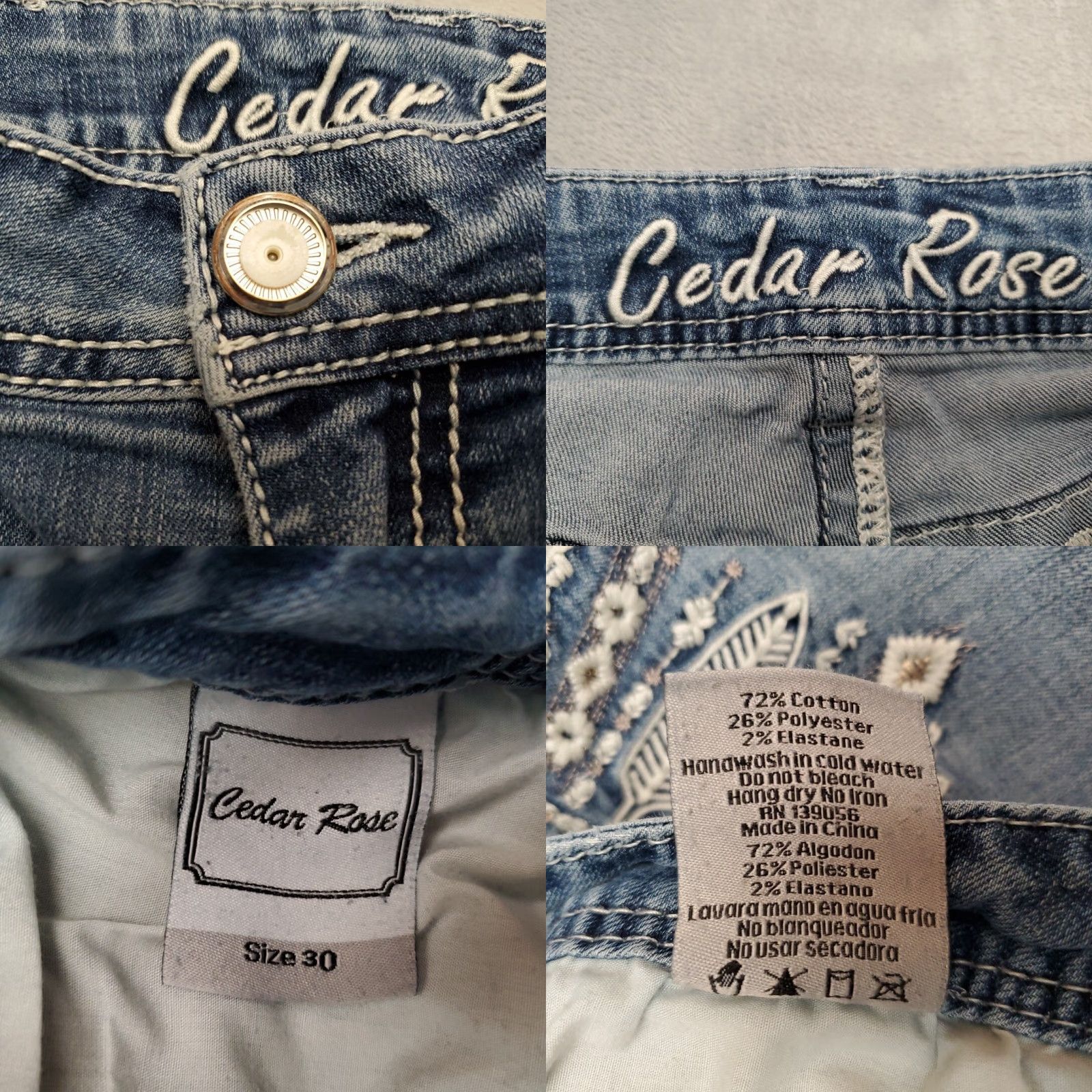 Vintage Cedar Rose Jeans Womens 30 Blue Denim Thick Whipstitch Feathers Western Cowboy Denim Blue Jeans Boots Cut Cowboy Theme Womens Size 30" / US 8 / IT 44 - 8 Thumbnail
