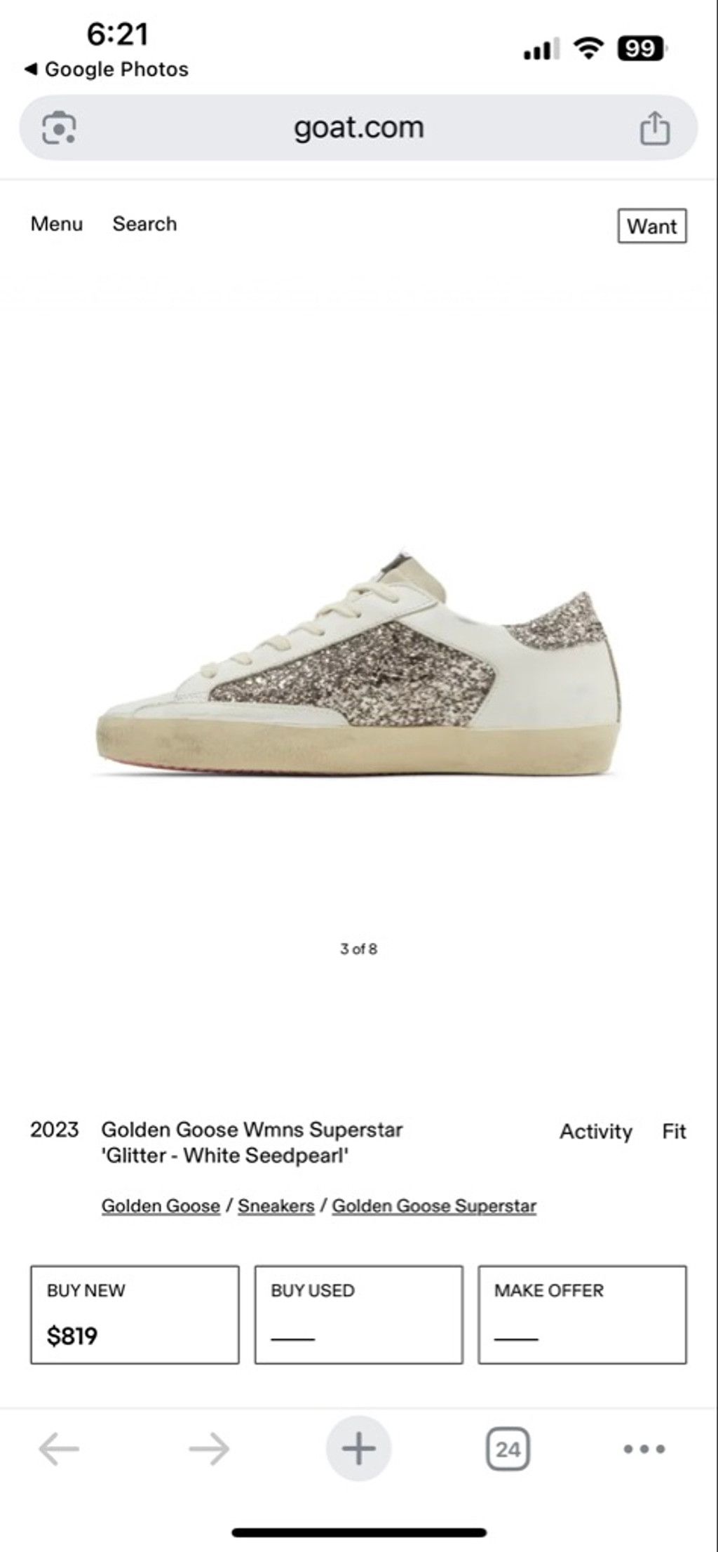 Golden Goose Women's Golden Goose Superstar Glitter Sneakers Size US 7 / IT 37 - 4 Thumbnail