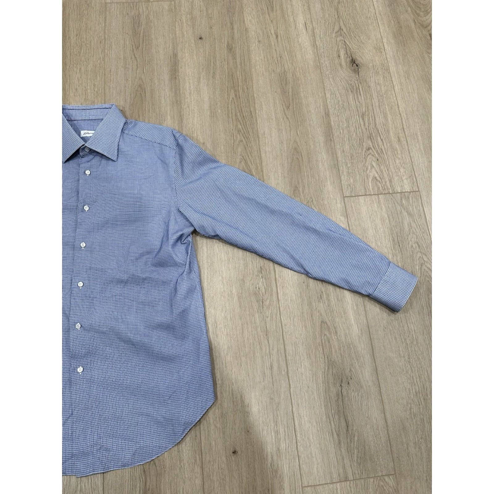 Brioni BRIONI Button Down Shirt Blue White Grid 16.5/42 Dress Shirt Men Brioni Button-Down Collar 100% Cotton Size US XL / EU 56 / 4 - 2 Thumbnail