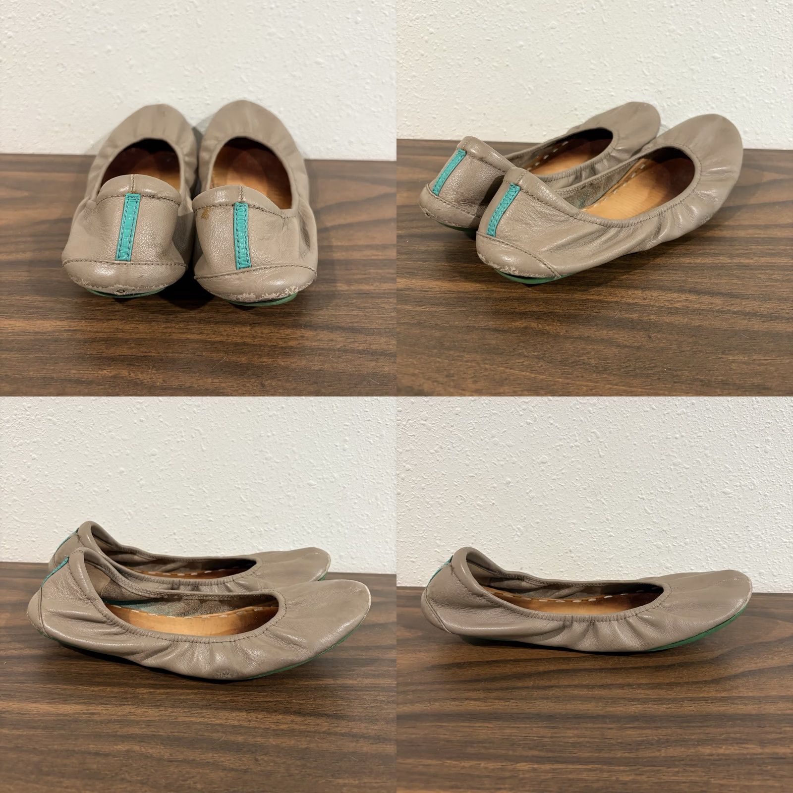 Vintage Tieks Ballet Flats Womens 7 Taupe Leather Teal Sole Foldable Size US 7 / IT 37 - 8 Thumbnail