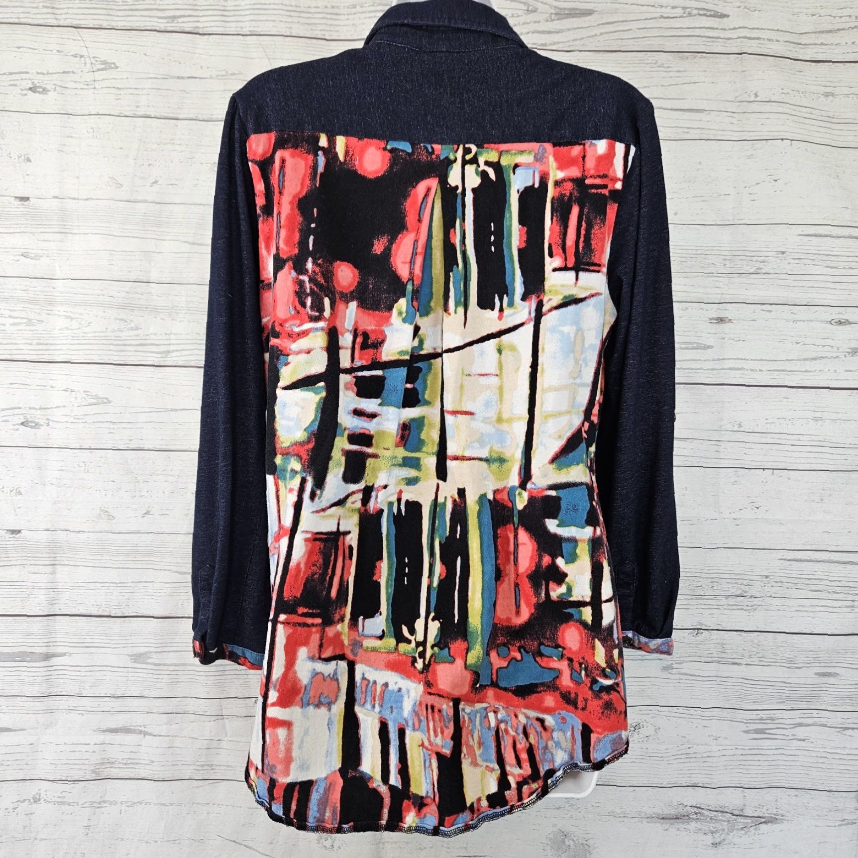 Vintage Parsley & Sage Womens Button-Up Top Sz Large Blue Red Long Sleeve Cotton Blend Shirt Womens L Blue Red 90s Fashion Clothes Size L / US 10 / IT 46 - 3 Thumbnail