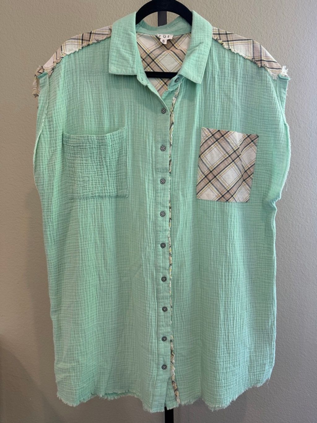 Other POL Oversized Cotton Gauze Button Down Tunic Top Sage Green Size S / US 4 / IT 40 - 2 Thumbnail