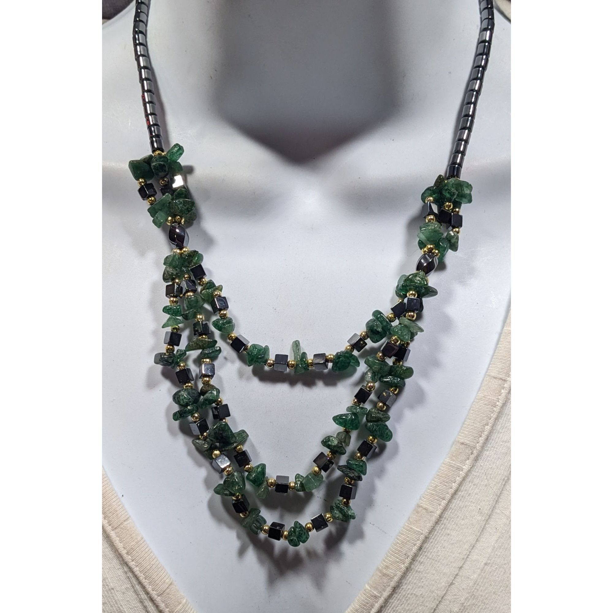 Other Hematite Green Agate Layered Beaded Stone Necklace Size ONE SIZE - 4 Thumbnail