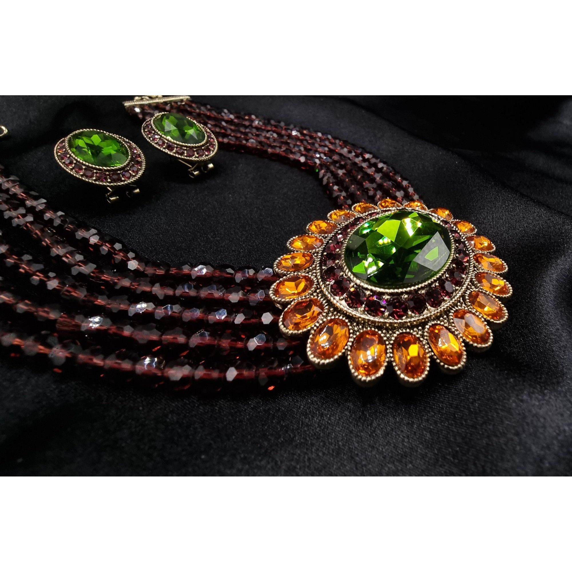 Vintage Heidi Daus Statement Necklace & Earrings Set W/ Glass Beads Size ONE SIZE - 4 Thumbnail
