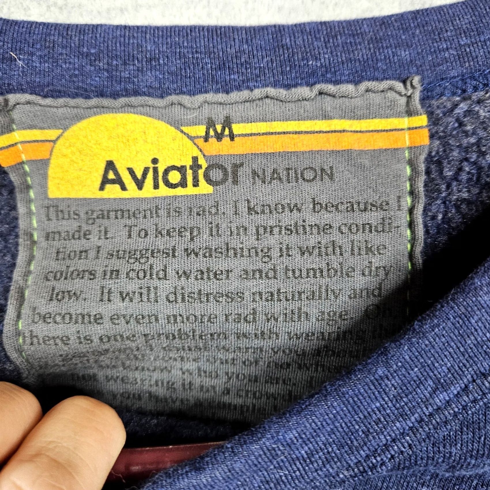 Aviator Nation AVIATOR NATION Unisex Sweatshirt Pullover Navy Rainbow Logo Cotton Polyester Crew Neck Sz M All Seasons Fall Spring Summer Winter Blue Size M / US 6-8 / IT 42-44 - 6 Thumbnail