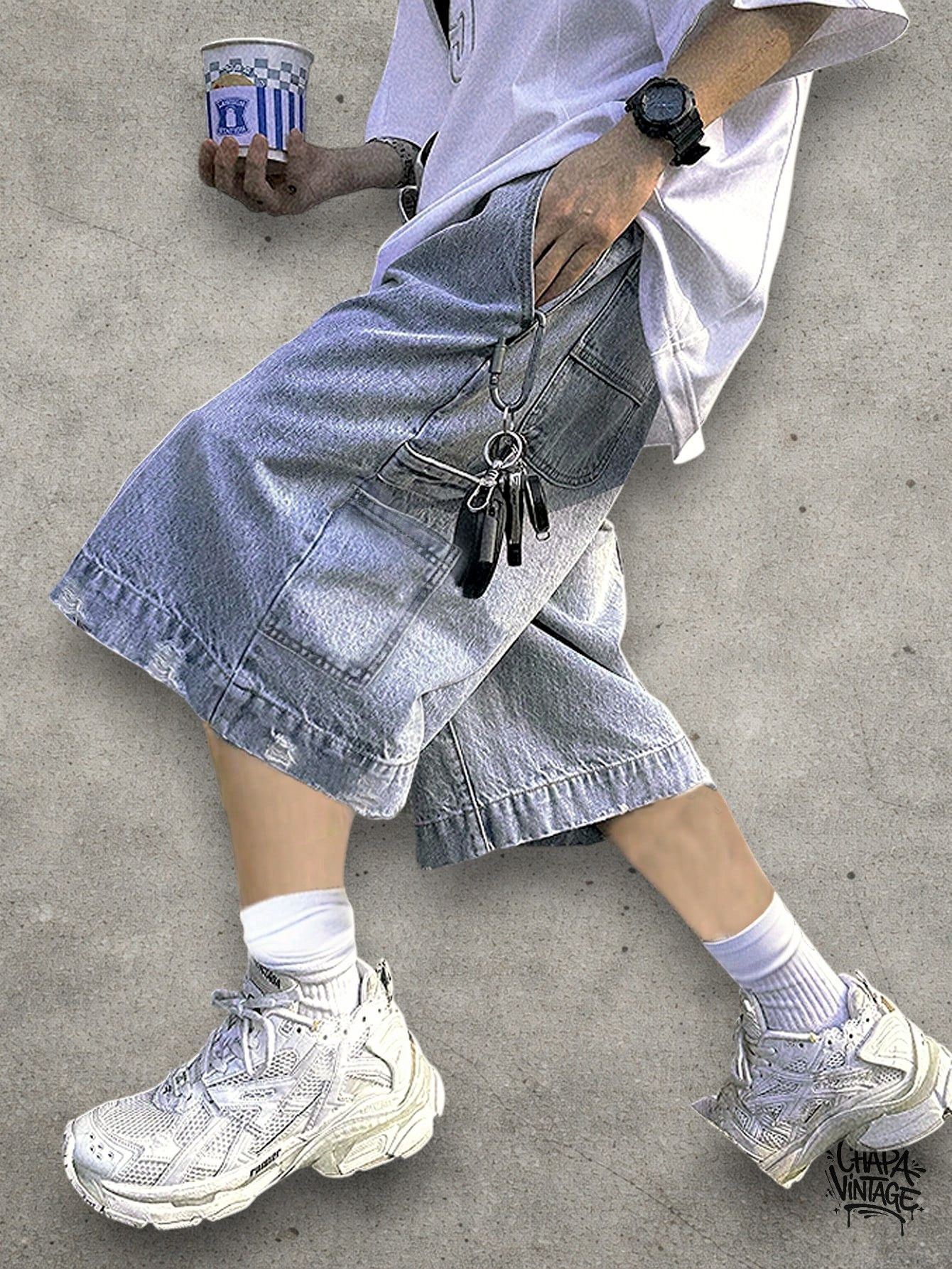 Vintage Washed light denim shorts Size US 32 / EU 48 - 3 Thumbnail