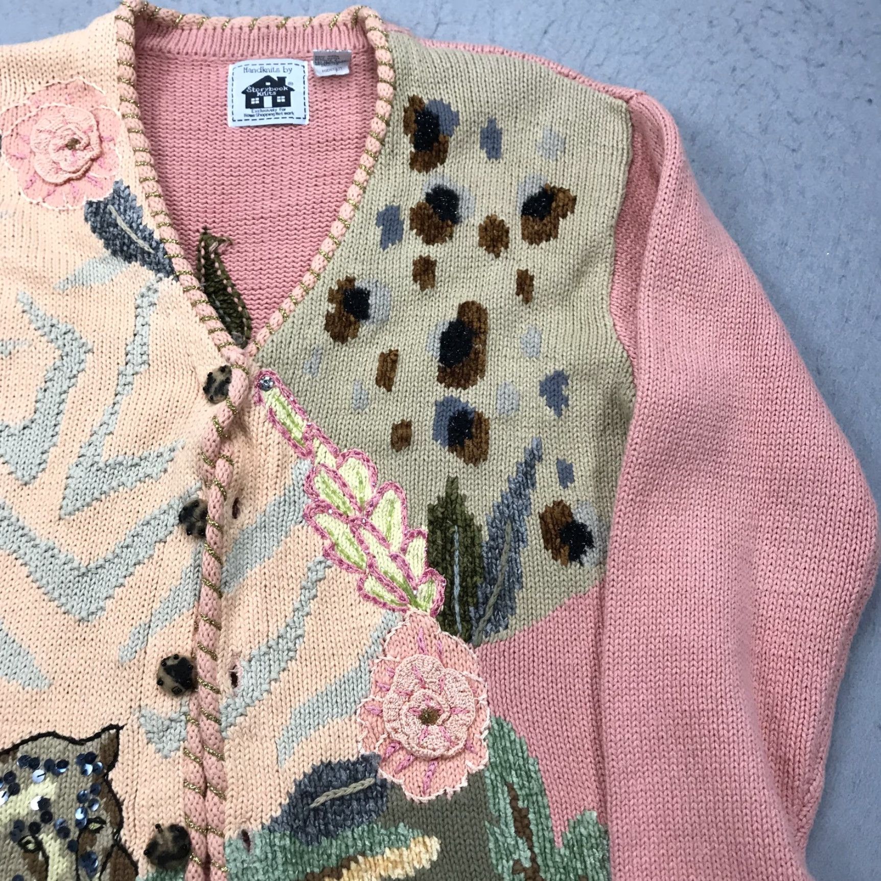 Vintage VINTAGE Storybook Knits Cardigan Sweater Womens L Pink 90s Floral Embroidered Knit Cotton Cottage Grandma AOP Ceremony? Size L / US 10 / IT 46 - 3 Thumbnail