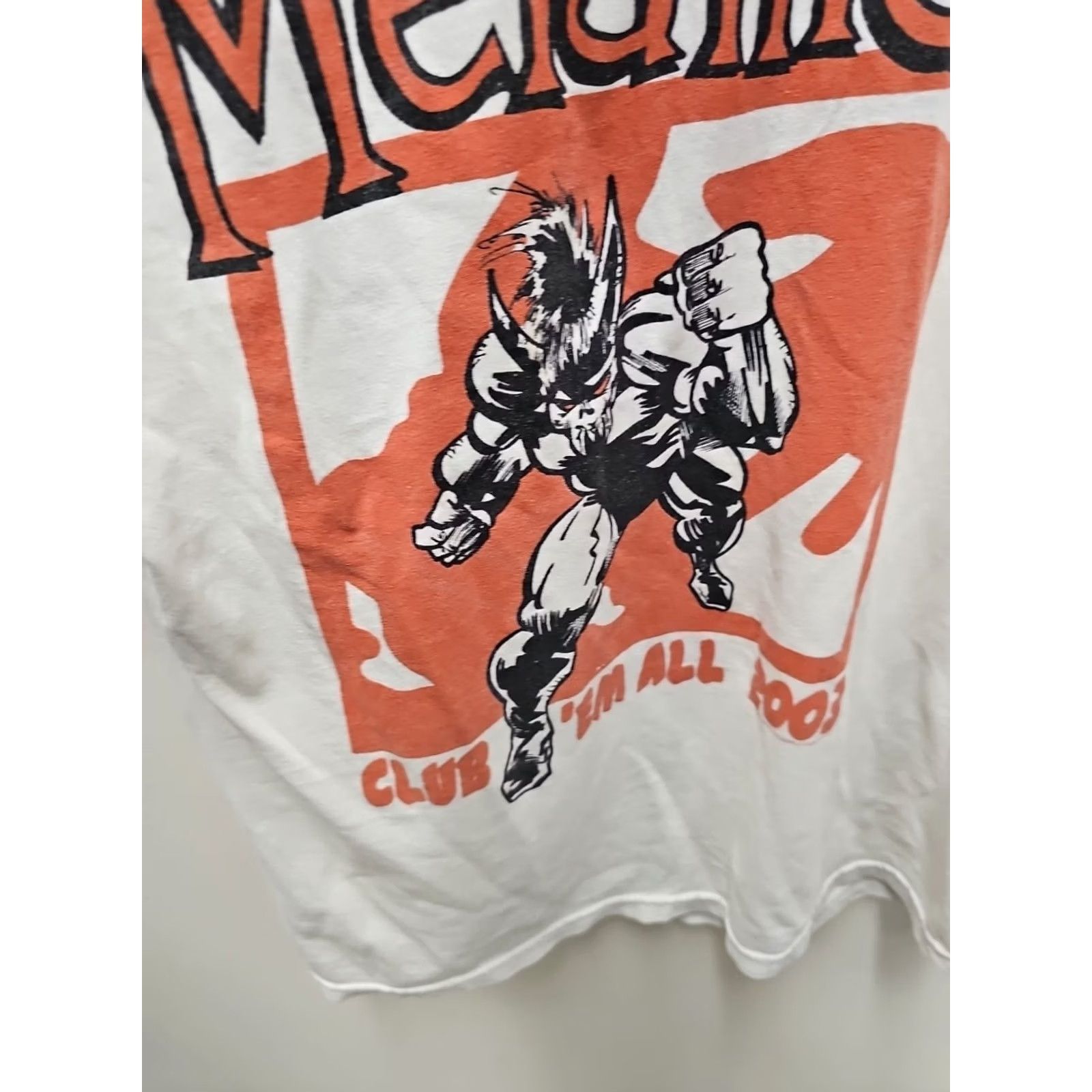 Gildan Metallica T-Shirt - MetClub 2003 - Club 'Em All - Large Mens Short Sleeve White Cotton Logo Thrashed Status: Distressed with Chopped Sleeves Size US L / EU 52-54 / 3 - 7 Thumbnail