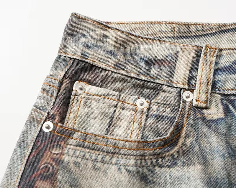 Jean × Vintage Streetwear Design Old Patch Retro Printing Distressed Jeans Size US 35 - 14 Thumbnail