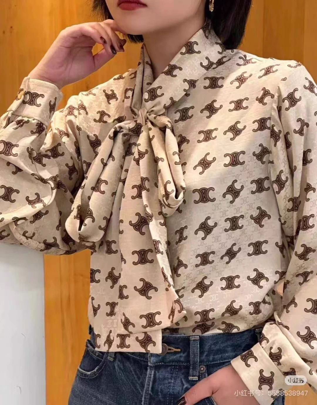 Celine Celine Triumph Allover Print Bow Shirt Women's NWT Size XS / US 0-2 / IT 36-38 - 5 Thumbnail