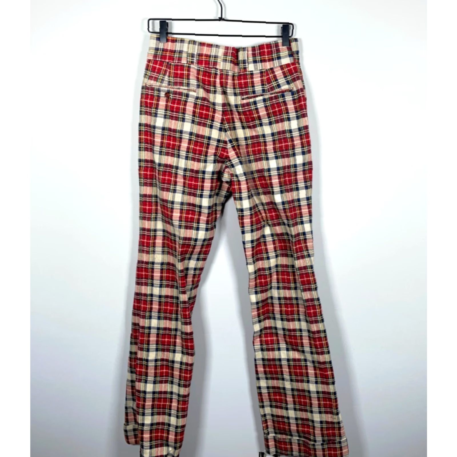 Bell VINTAGE 70s Corduroy Flare Bell Bottom Pants Men 29 x 34 Red Plaid Talon Zip Cuffed Size US 29 - 2 Thumbnail
