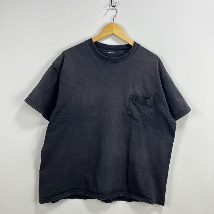 Vintage Vintage 90s Sun Faded Blank Black Pocket T Shirt XXL | Grailed