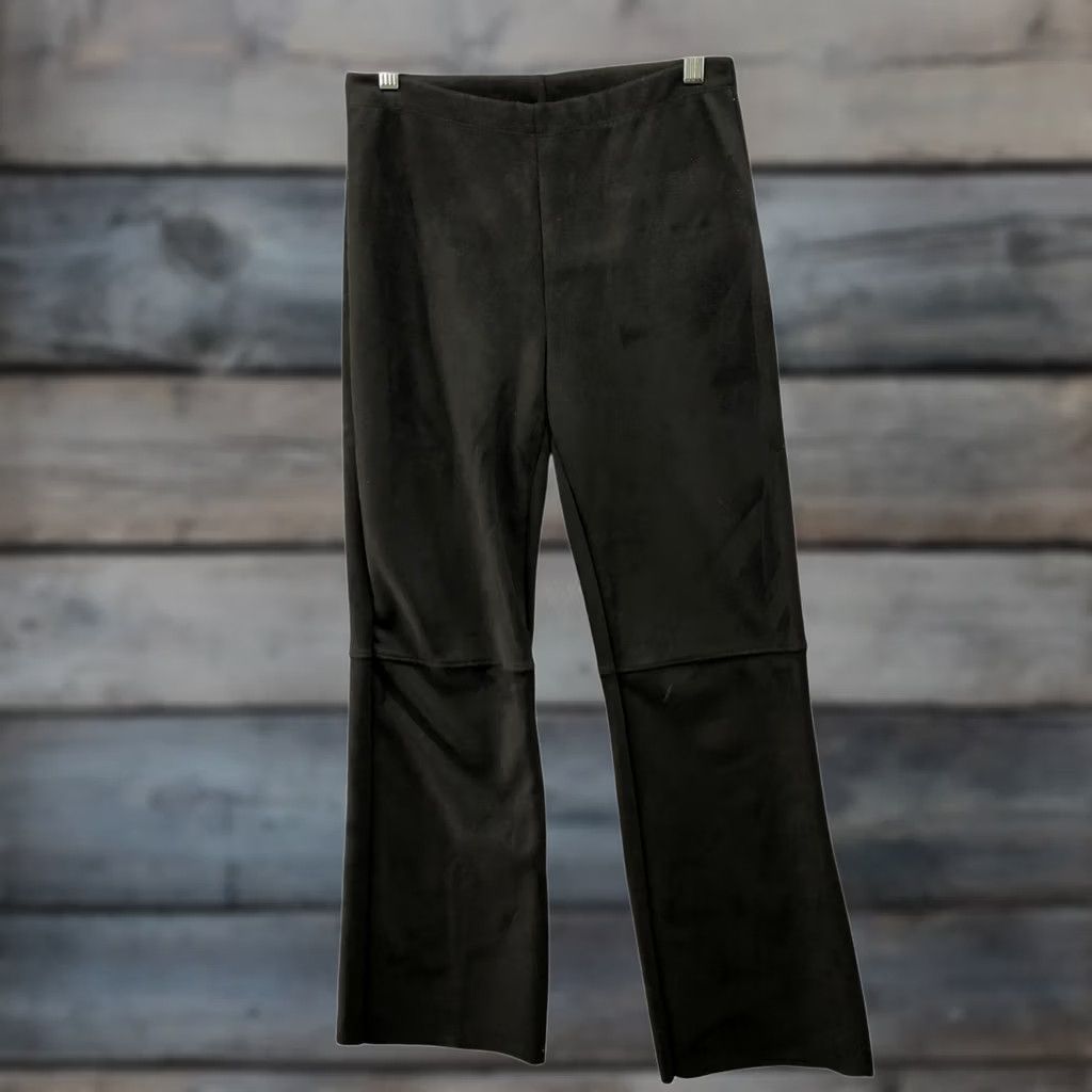 H&M H&M Faux Suede Flare Pants Womens S Black Pull On 10'' Rise Stretch Hippie Flared Pants Regular Women Size 28" / US 6 / IT 42 - 1 Thumbnail