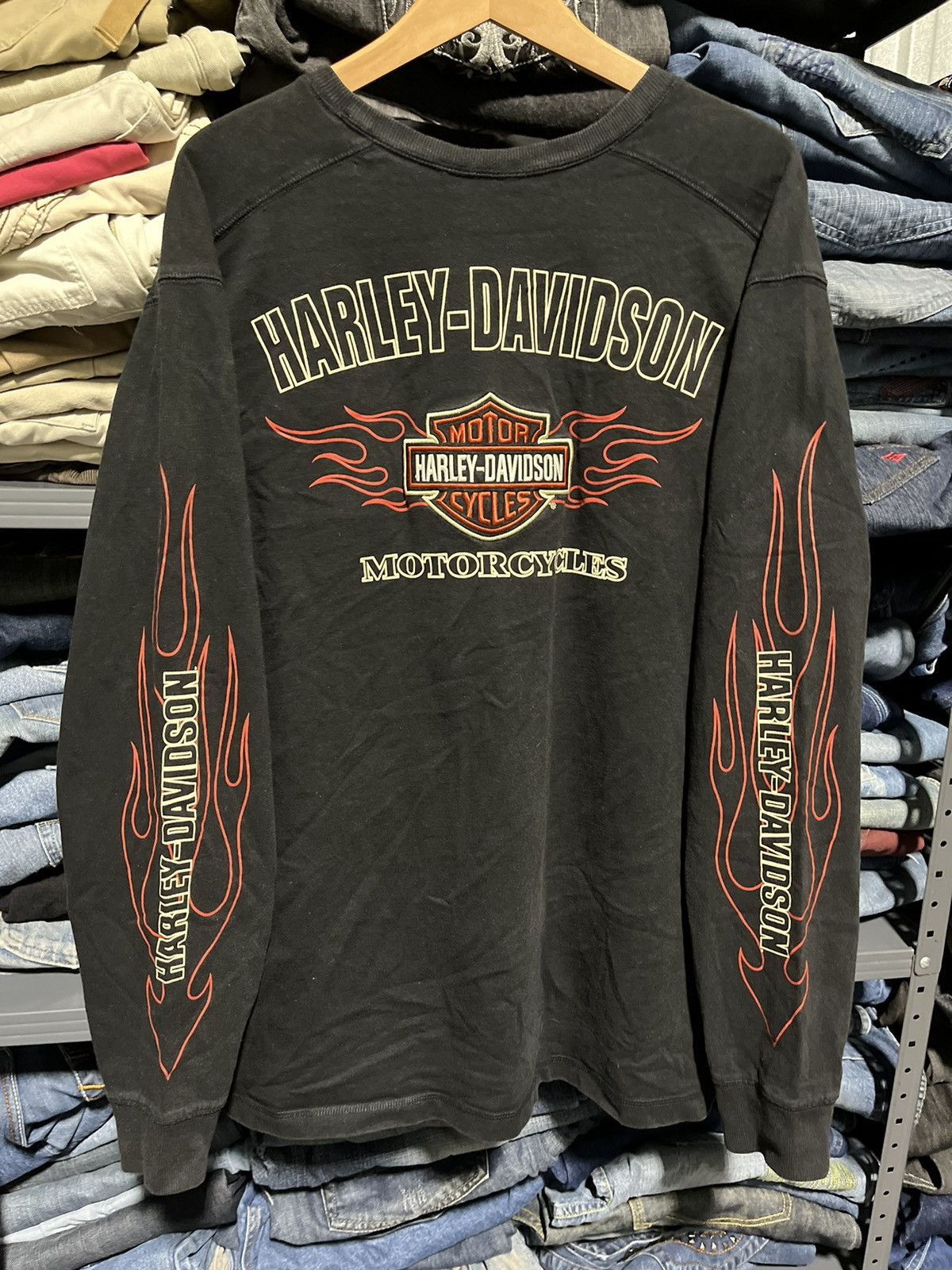 Harley Davidson × JNCO × Vintage CRAZY Y2K HARLEY DAVIDSON FLAME LOGO LONGSLEEVE TEE SHIRT Size US XL / EU 56 / 4 - 8 Thumbnail