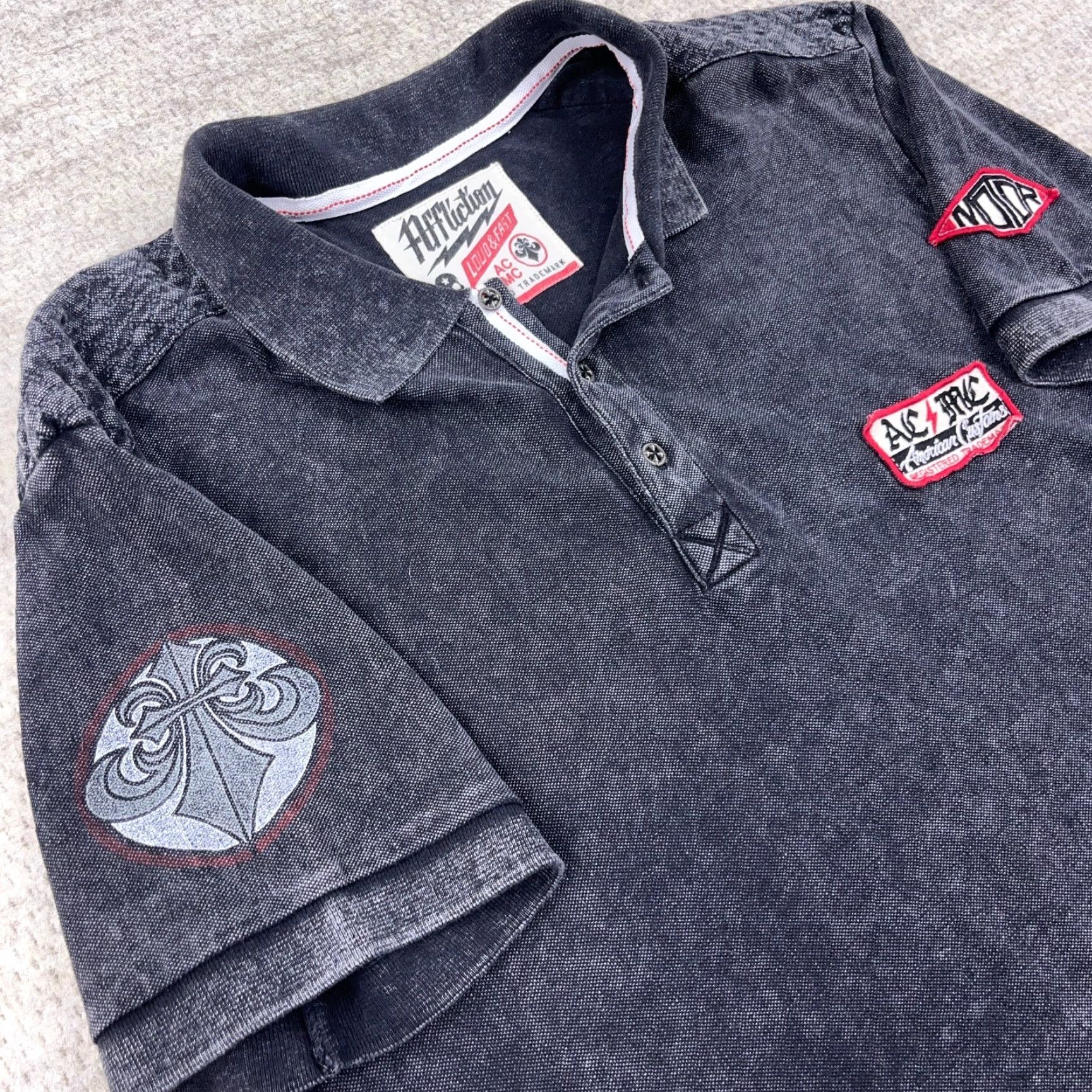 Affliction Affliction Polo Shirt Men XL Black Loud & Fast Racing Patch Faded Retro Adult Size US XL / EU 56 / 4 - 2 Thumbnail