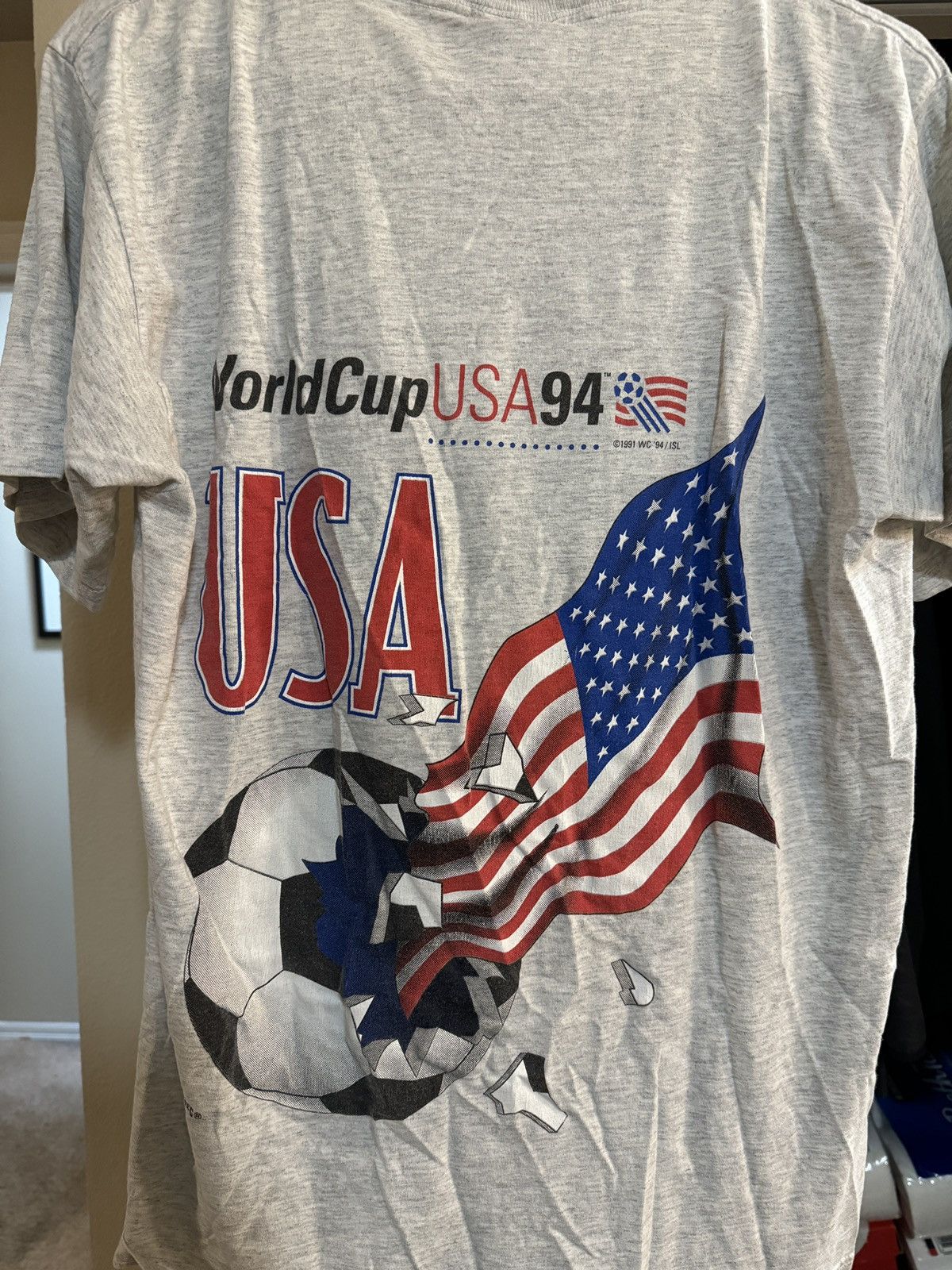 image of World Cup Usa ‘94 Vintage T-Shirt 1/1 in Grey, Men's (Size Large)