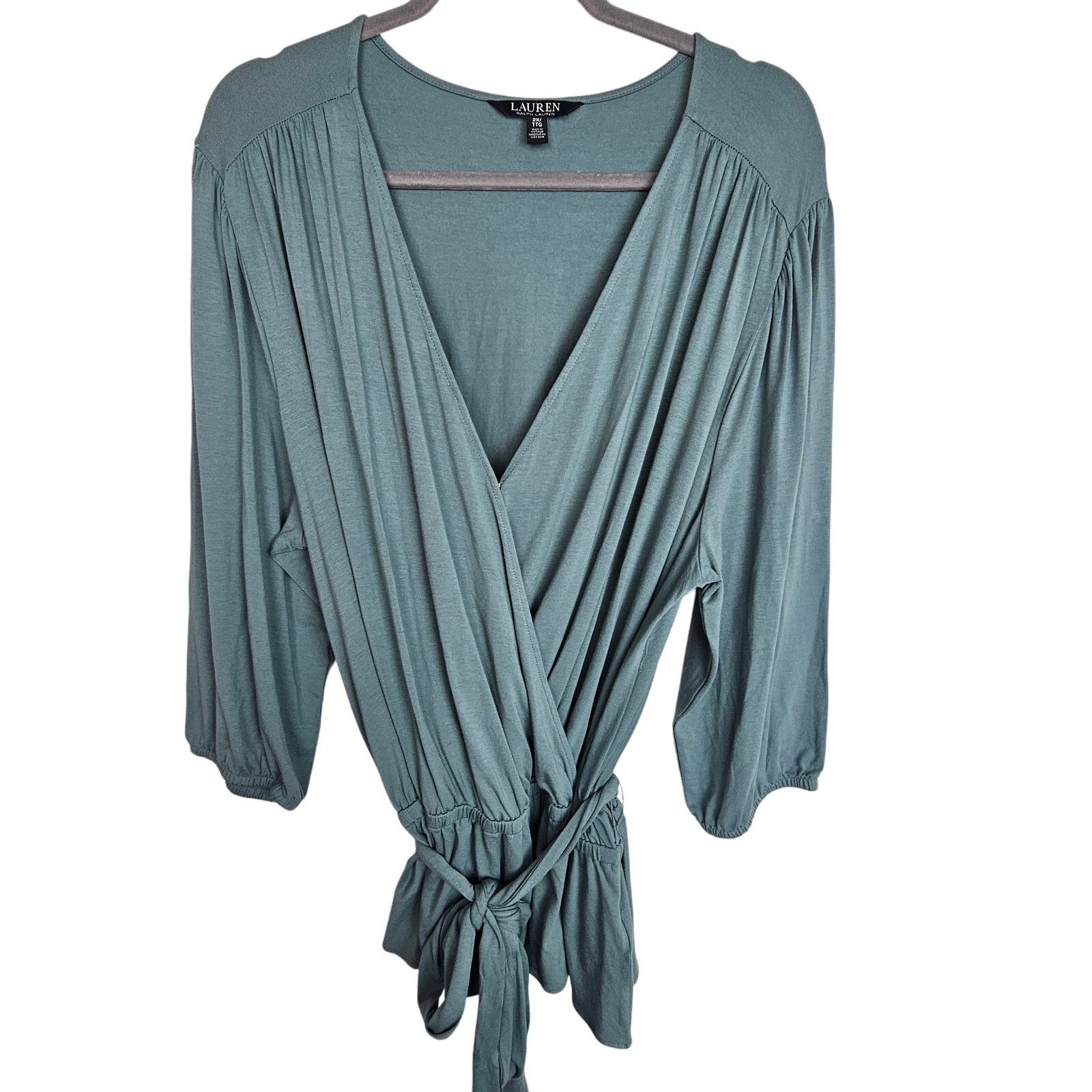 Lauren Ralph Lauren Lauren Ralph Lauren Womens Surplice Blouse Plus Size 2X Sage Size XXL / US 16-18 / IT 52-54 - 1 Thumbnail