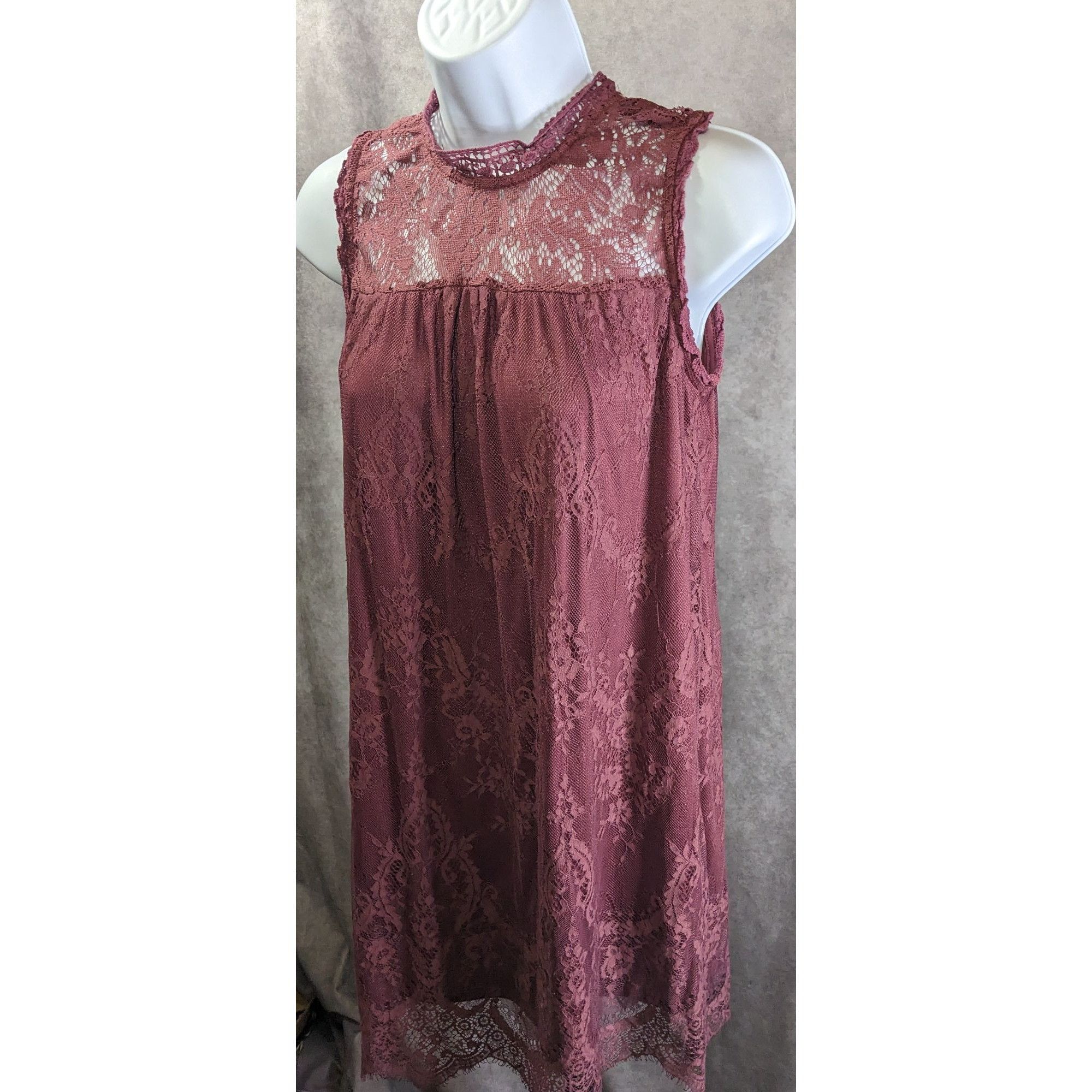 Other Mason & Belle Womens Berry Purple Lace Mini Dress Mock Neck Size S / US 4 / IT 40 - 4 Thumbnail