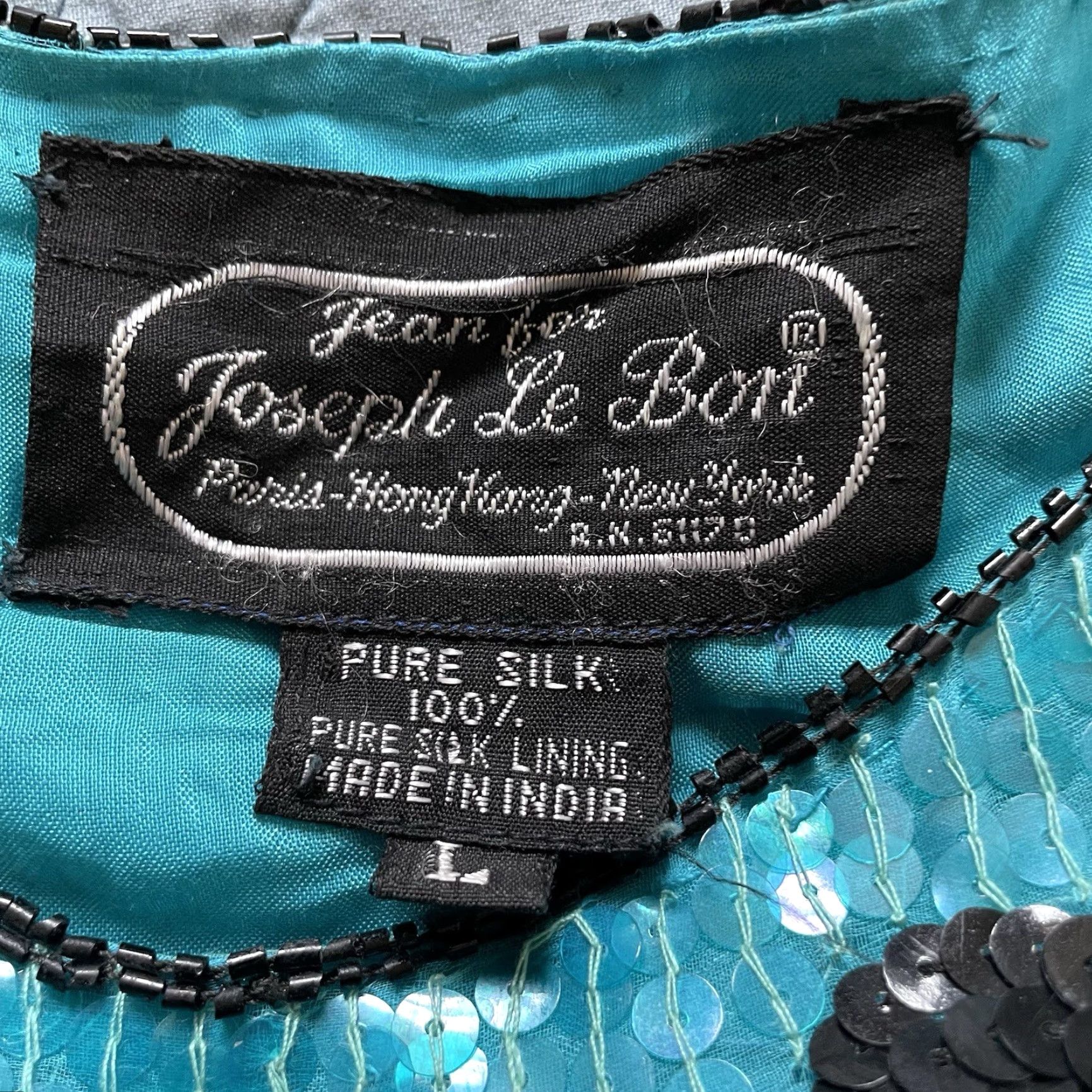Joseph VINTAGE Joseph Le Bon Top Blouse Silk Sequin Turquoise Black Roses 80s 90s Party/Cocktail Women L Blue/Blue Mens Women Size L / US 10 / IT 46 - 3 Thumbnail