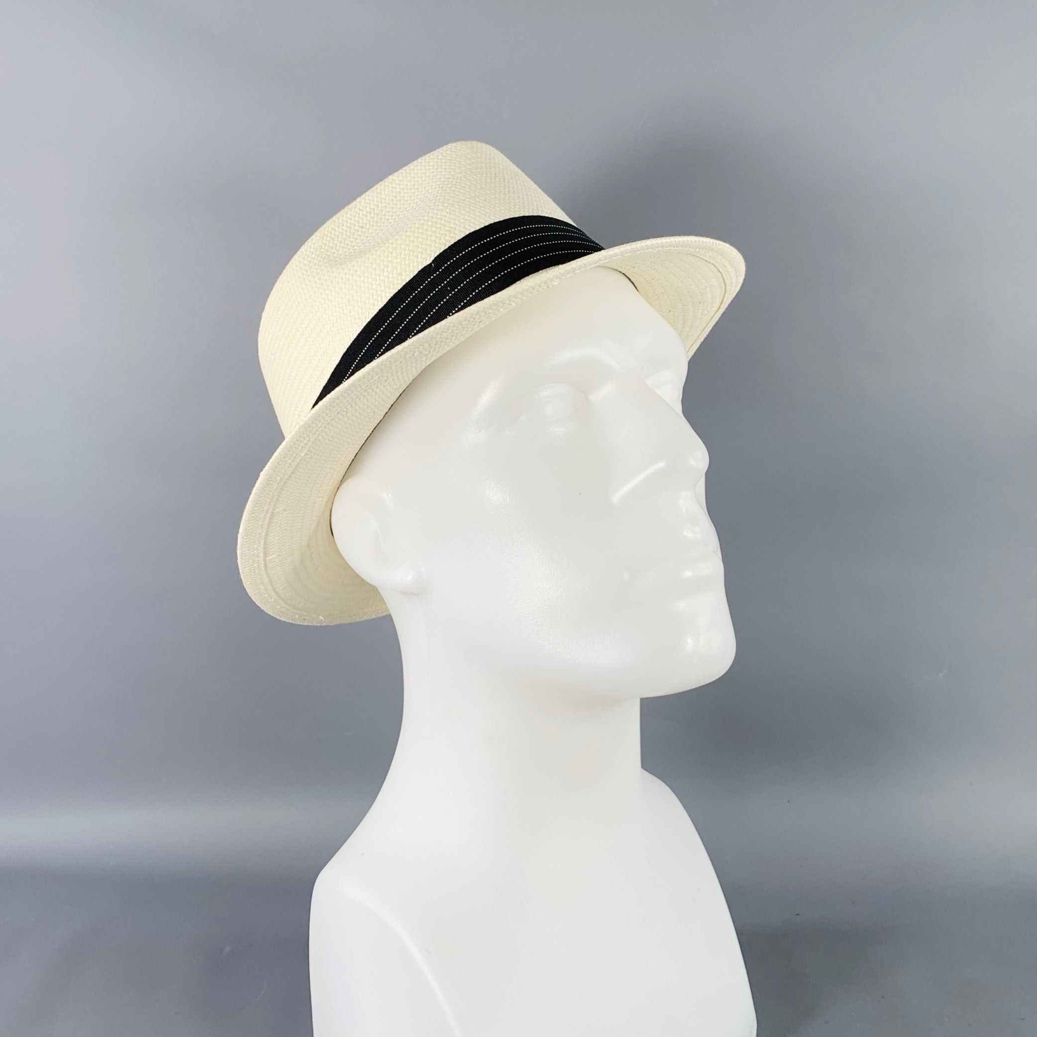 GOORIN BROTHERS S Cream Black Woven Straw Fedora Hat