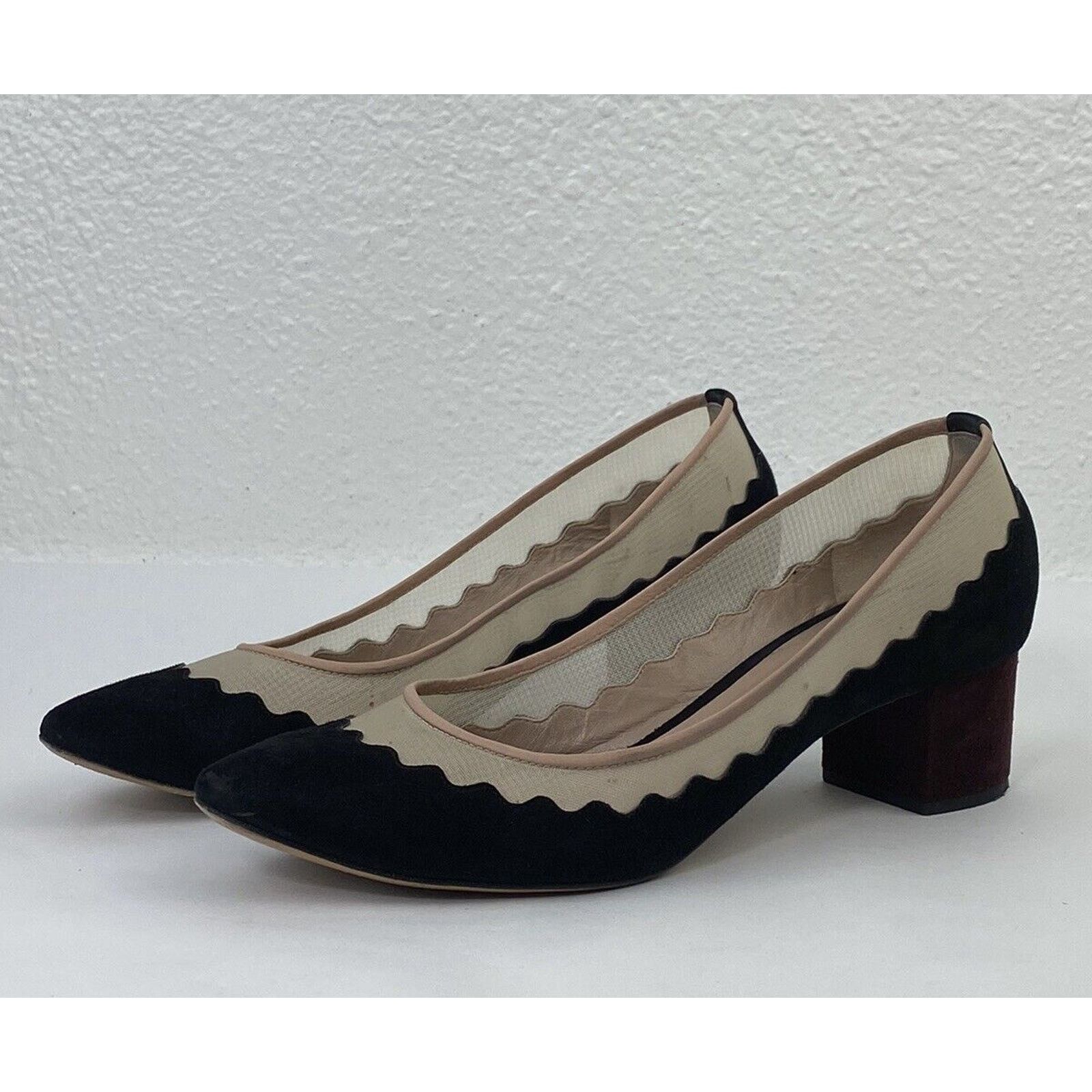 Chloe Chloe Suede Leather Mesh Black Burgundy Heel Pumps Size 38.5 Size US 8 / IT 38 - 1 Thumbnail