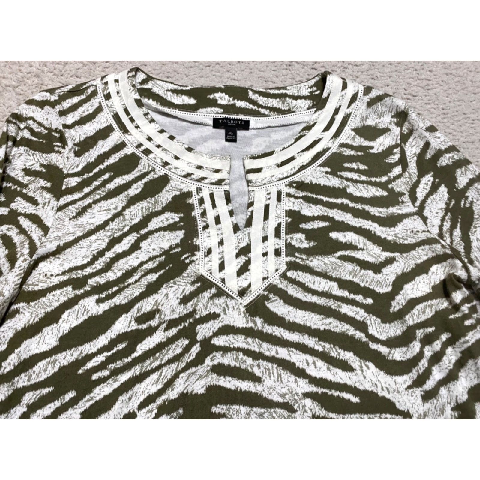 Talbots Talbots Womens Tunic Shirt Petites 3/4 Sleeve Green Striped PM Pima Cotton Knit Casual Shirt Womens 1818 Size M / US 6-8 / IT 42-44 - 3 Thumbnail