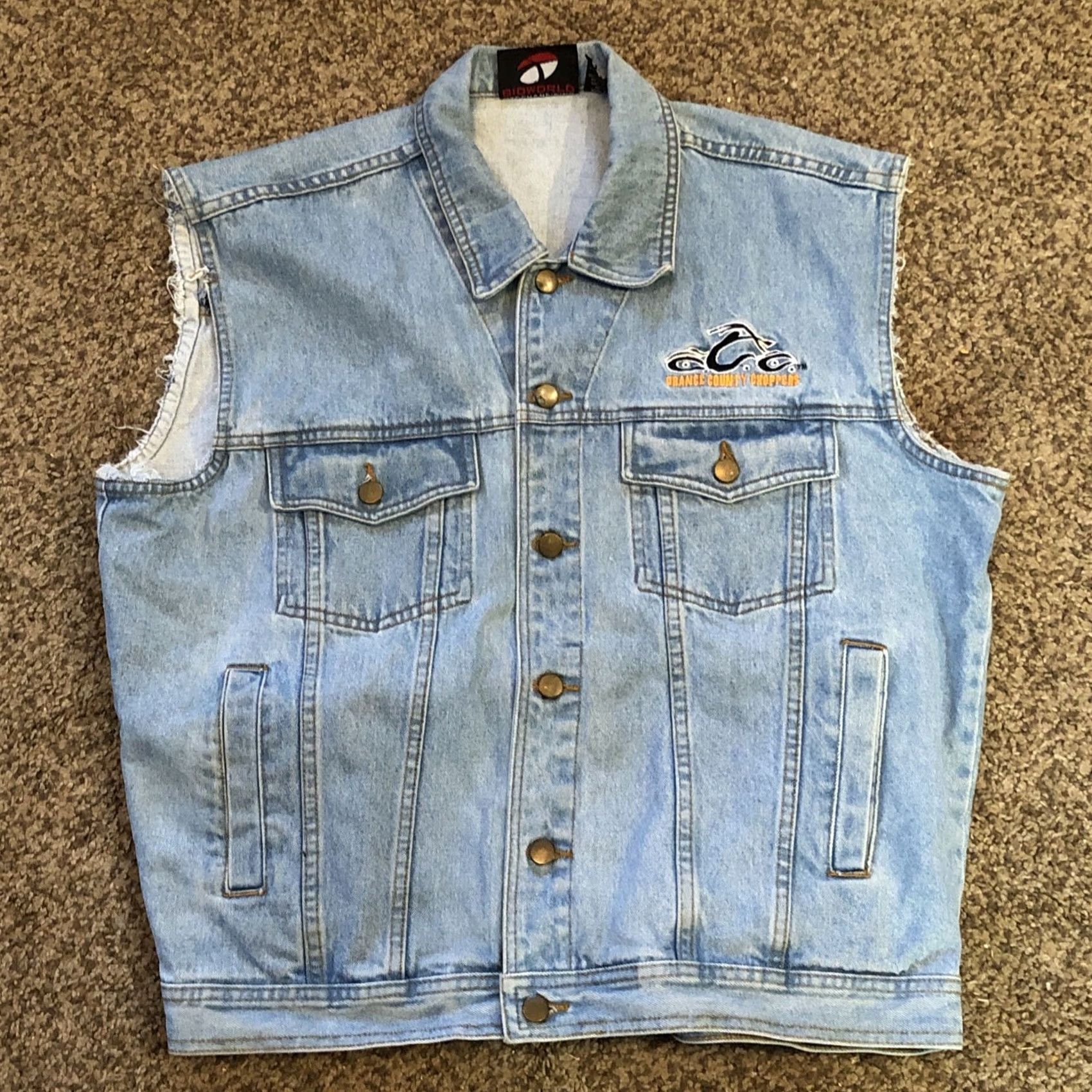 Vintage VINTAGE Orange County Choppers Denim Vest Jacket Sleeveless Blue Embroidered Pocket Button L Large Mens Biker Y2K BioWorld Denim Cotton Jacket Size US L / EU 52-54 / 3 - 5 Thumbnail