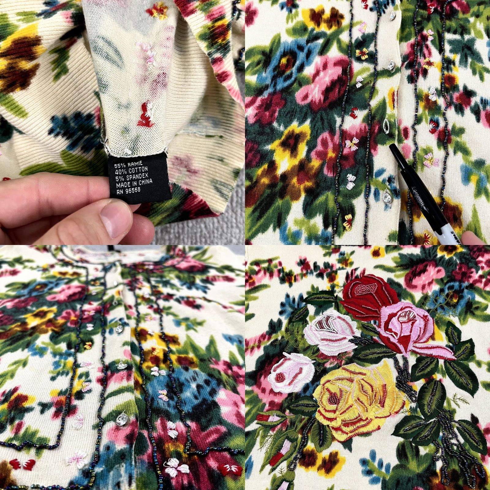 Anthropologie Anthropologie CHARLOTEE TARANTOLA Cardigan Sweater Womens Petite Small Floral Beaded Button Up Multicolor Classic 3/4 Sleeve Size S / US 4 / IT 40 - 8 Thumbnail