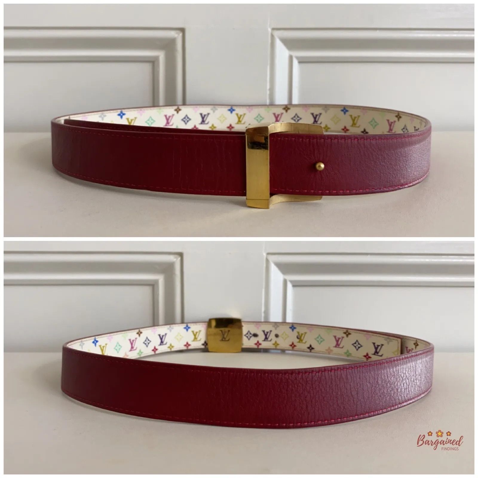 Louis Vuitton × Takashi Murakami Louis Vuitton White Monogram Multicolor LV Reversible Belt Size 30 - 4 Thumbnail